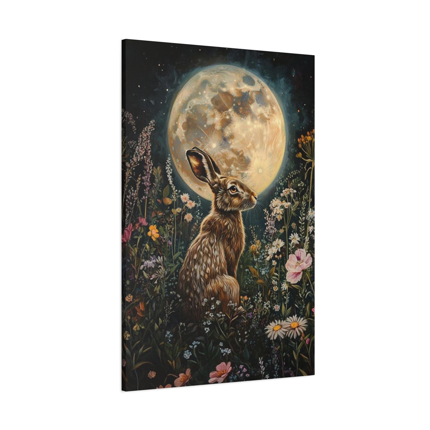 Moon And The Small White Rabbit Wall Art & Canvas Prints