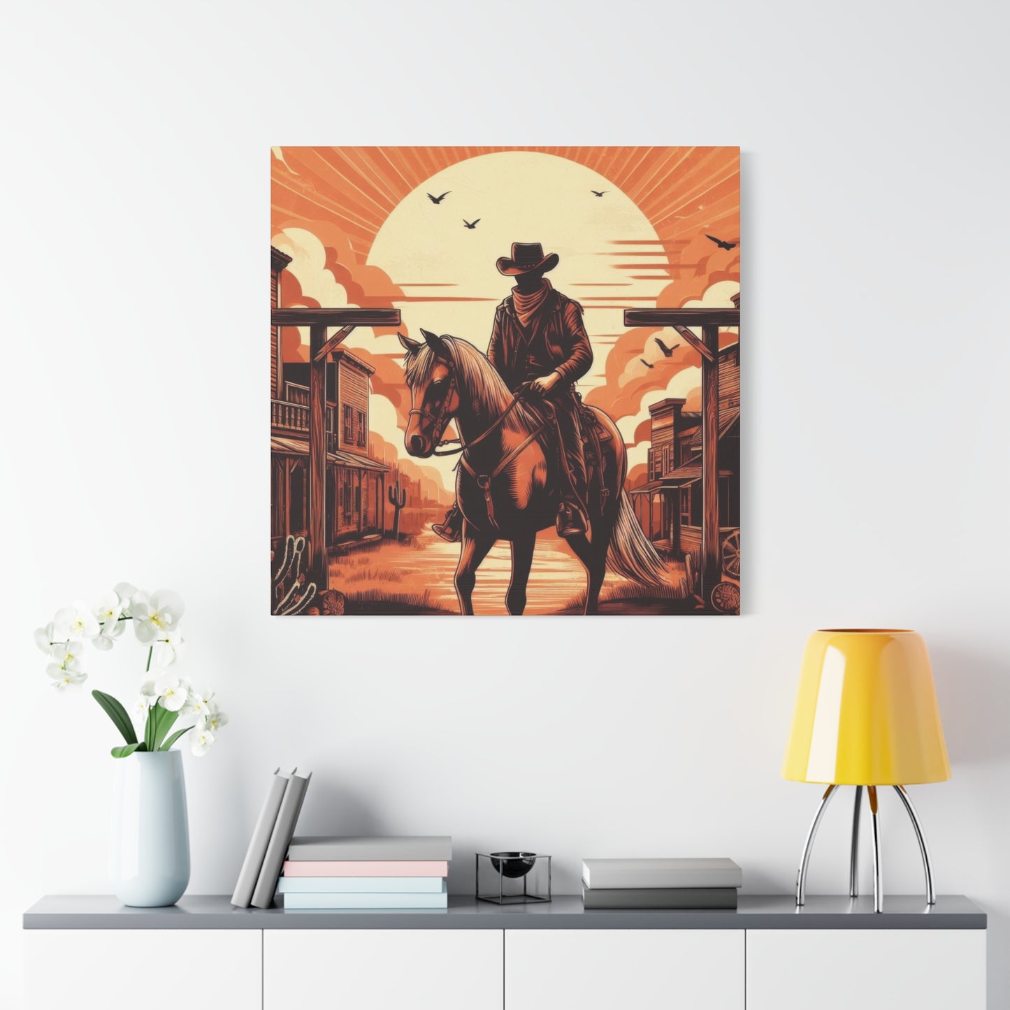 Cowboy Posing At Sunset Wall Art & Canvas Prints