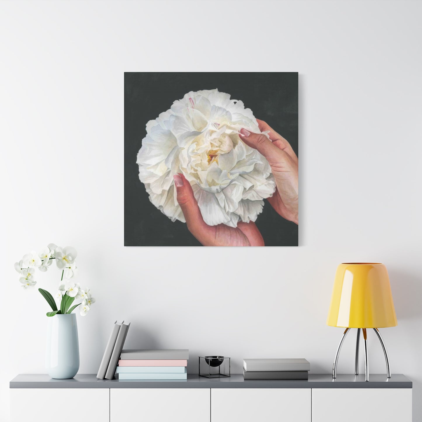 Grace Popp Holding White Flower Wall Art & Canvas Prints