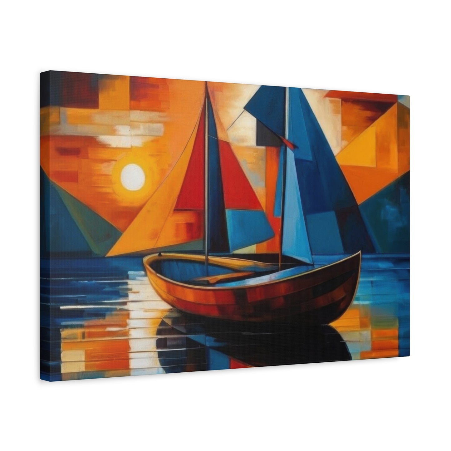 Boat In Water Sunset Cubism Wall Art & Canvas Prints