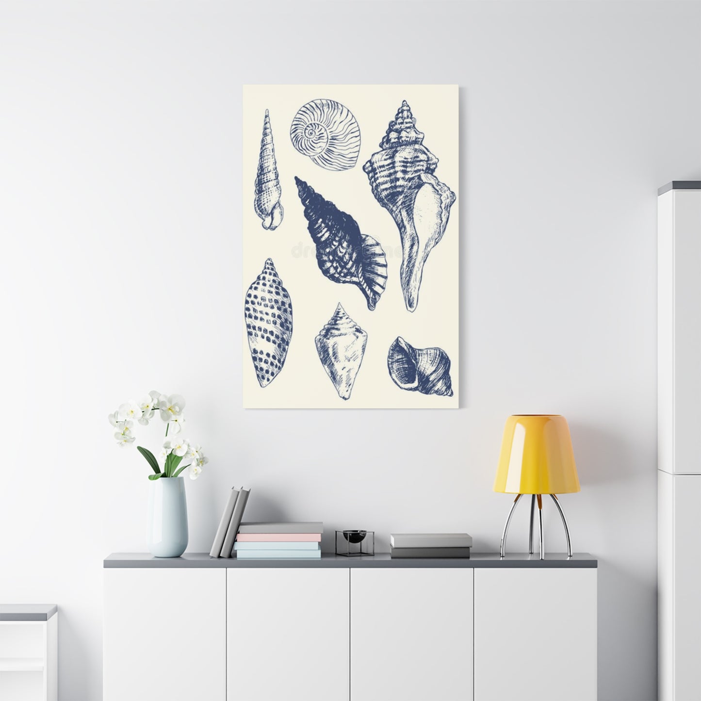 Blue Different Shell Shapes Drawing Wall Art & Canvas Prints