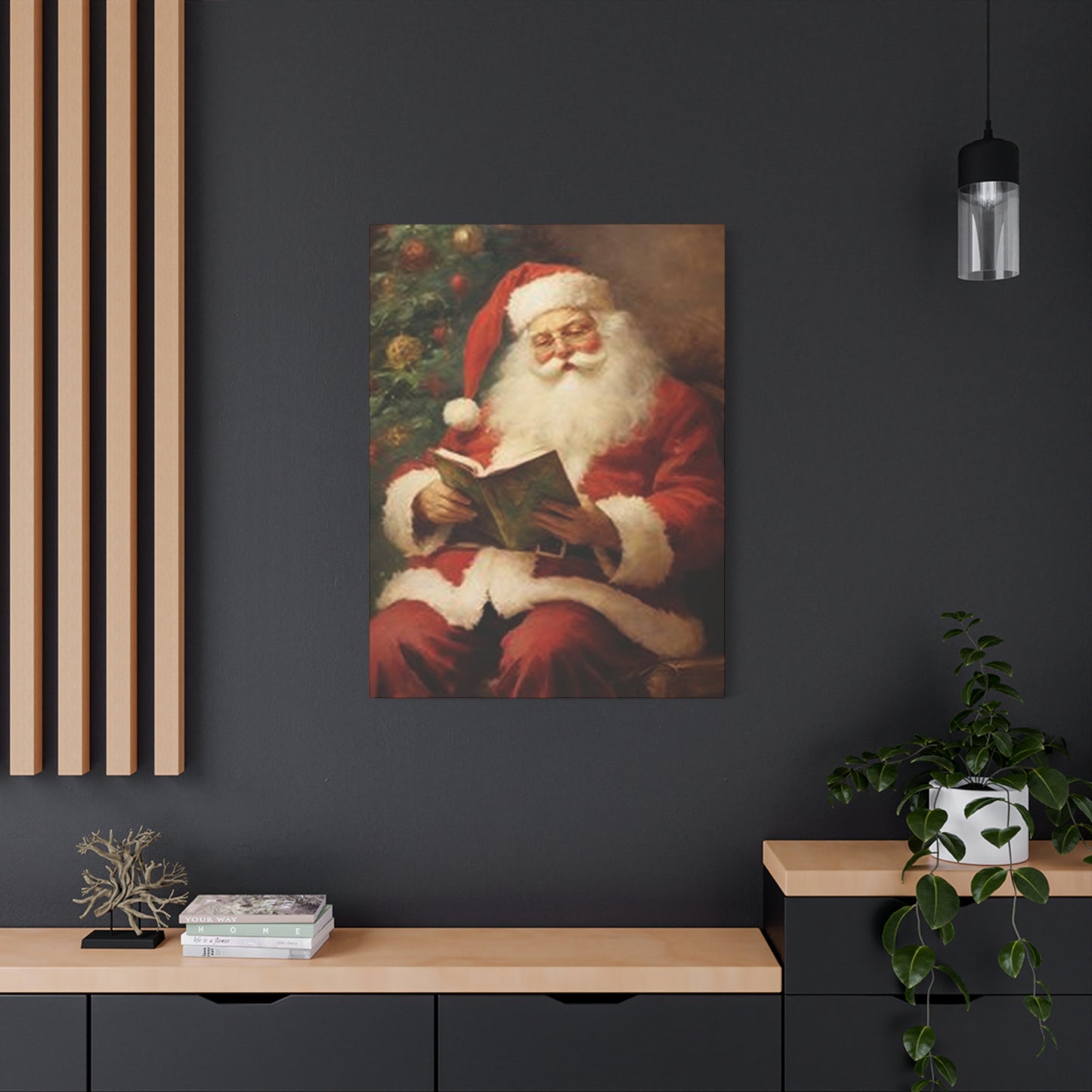 Santa Claus Reading Book Painting Wall Art & Canvas Prints