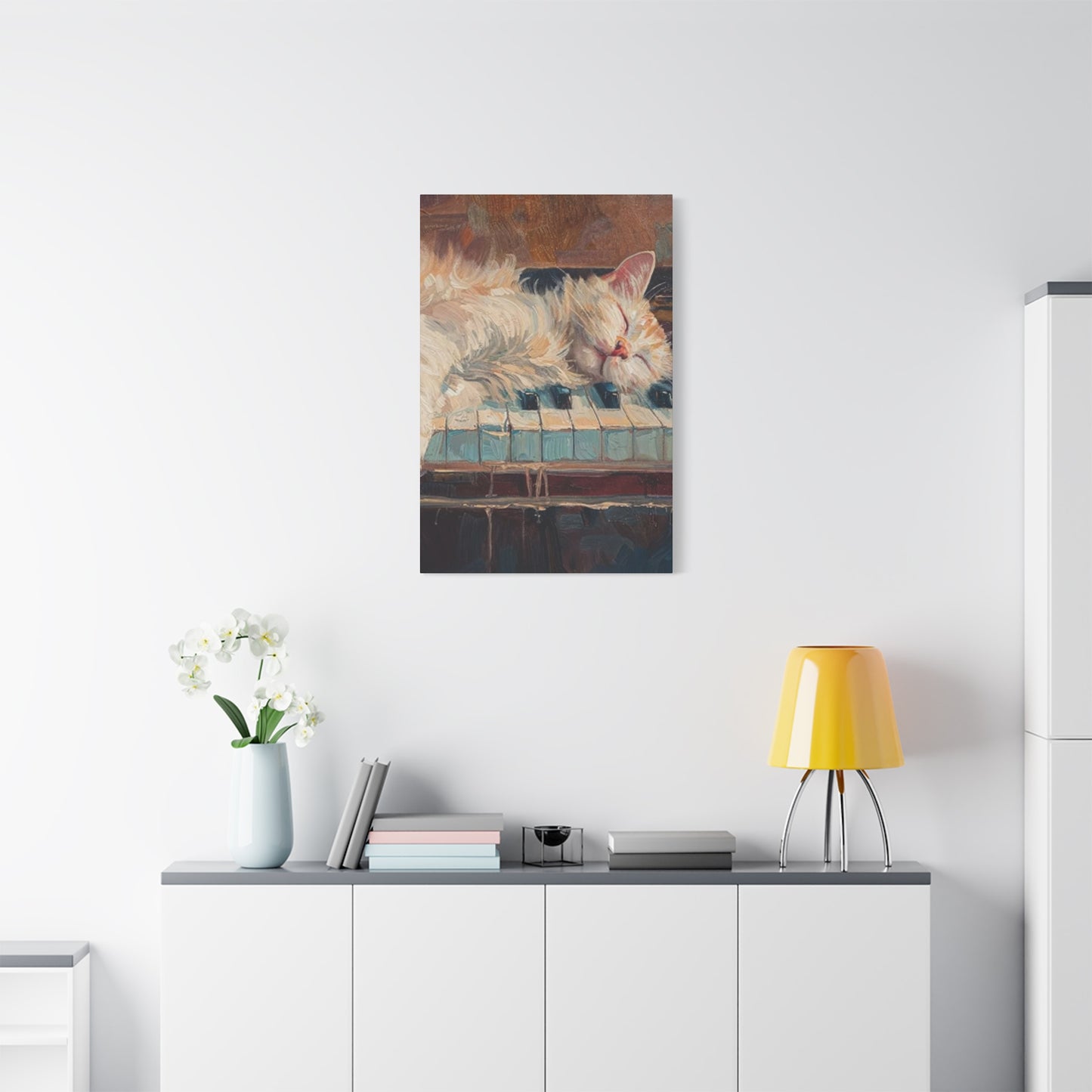 Cat Sleeping On Piano Wall Art & Canvas Prints