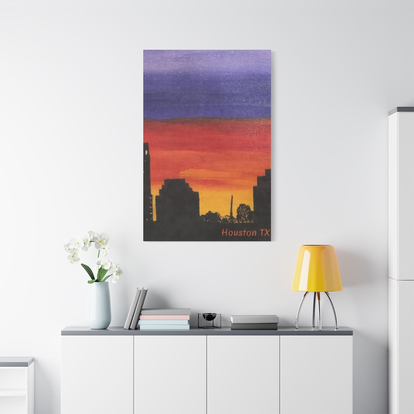 Houston Skyline Yellow Orange Violet Wall Art & Canvas Prints