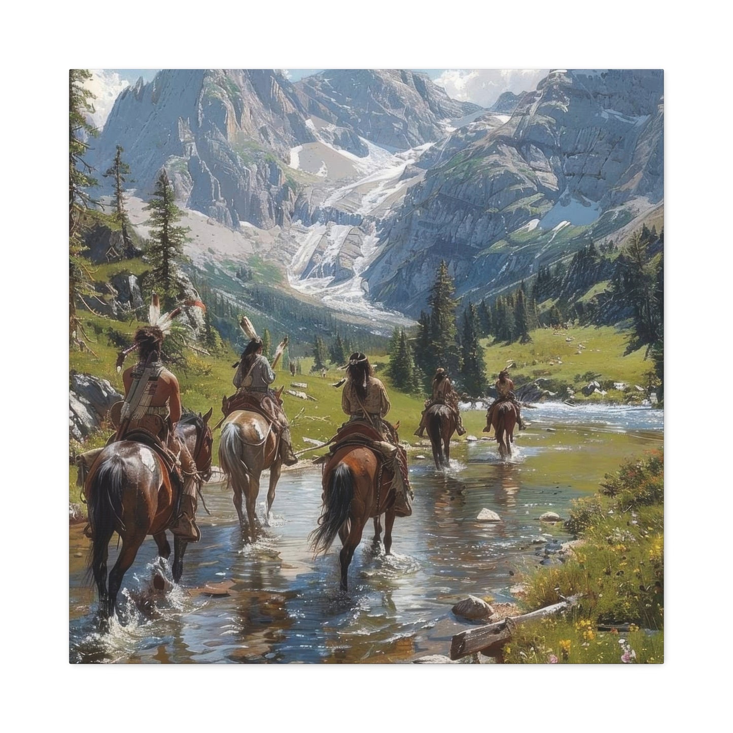 Cowboy Wading Through Water Wall Art & Canvas Prints