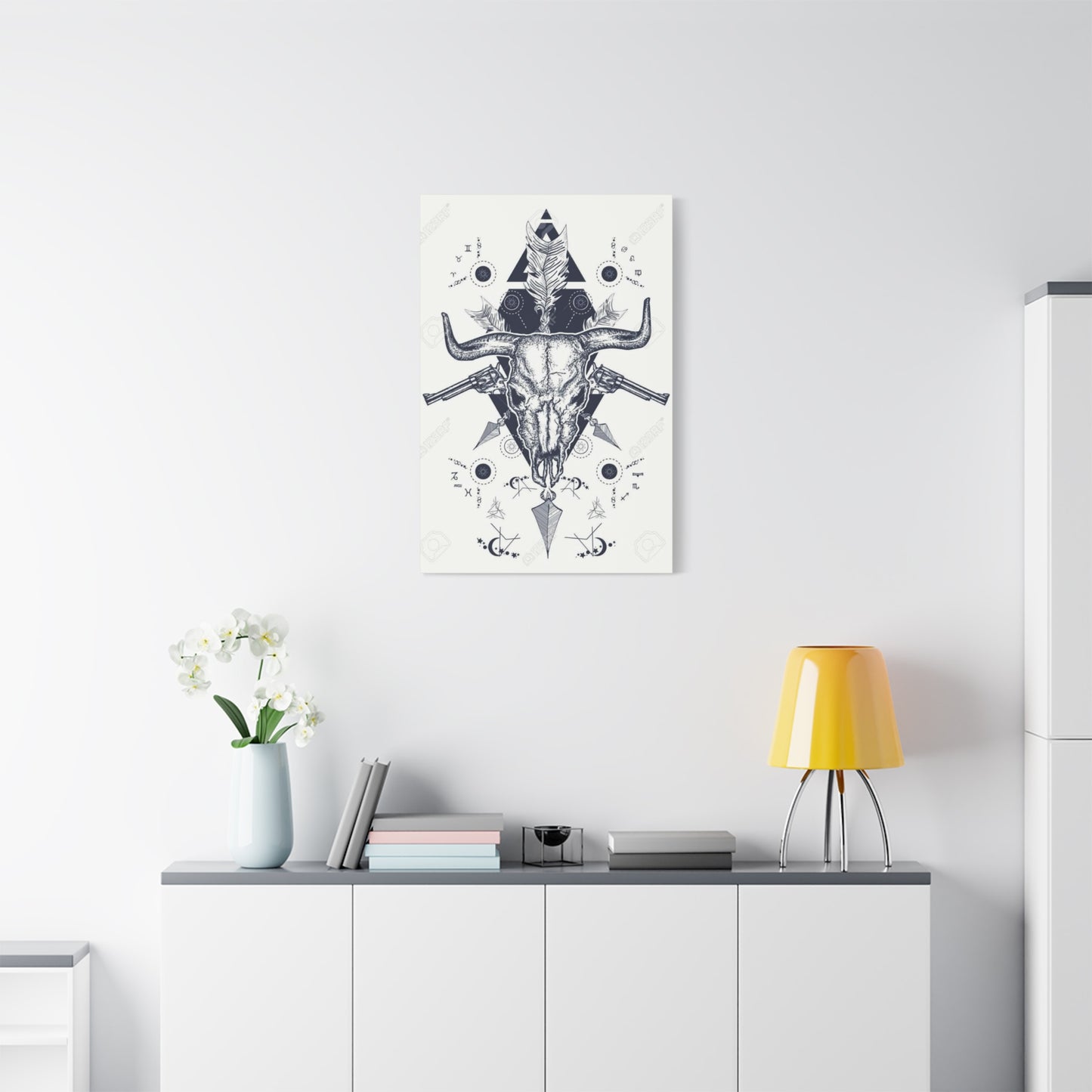 Guns And Skull Drawing Wall Art & Canvas Prints