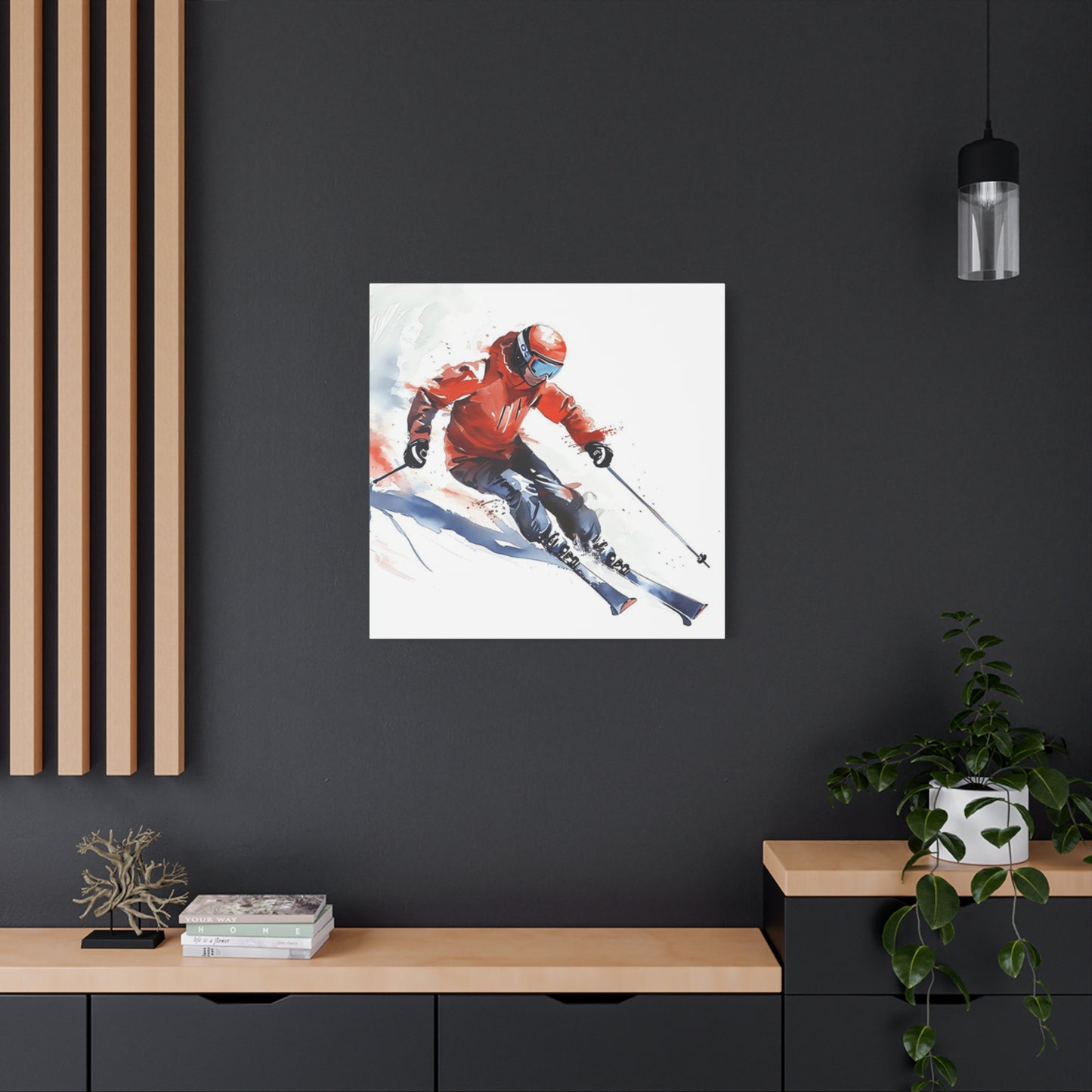 Skiing In Snow Painting Wall Art & Canvas Prints