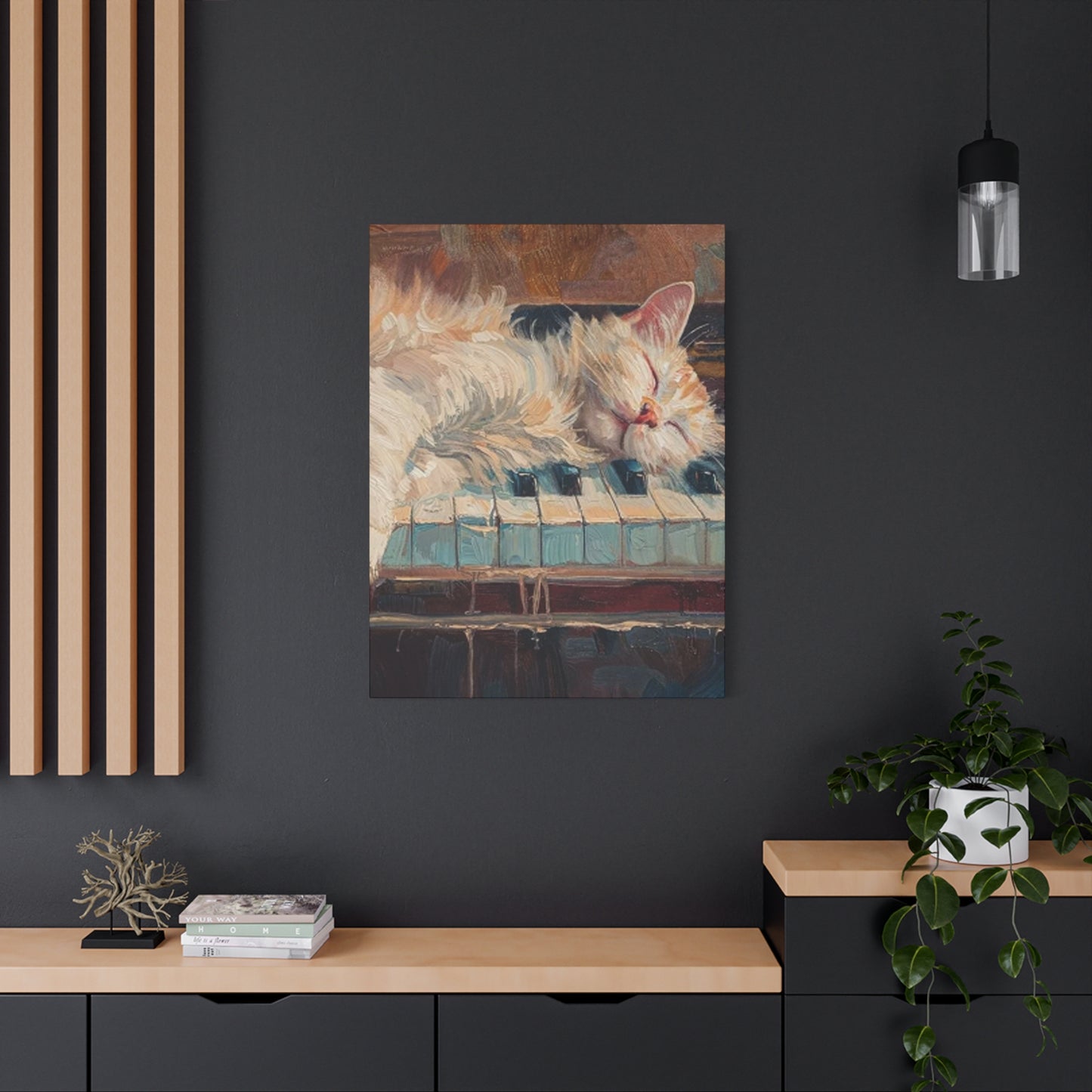 Cat Sleeping On Piano Wall Art & Canvas Prints