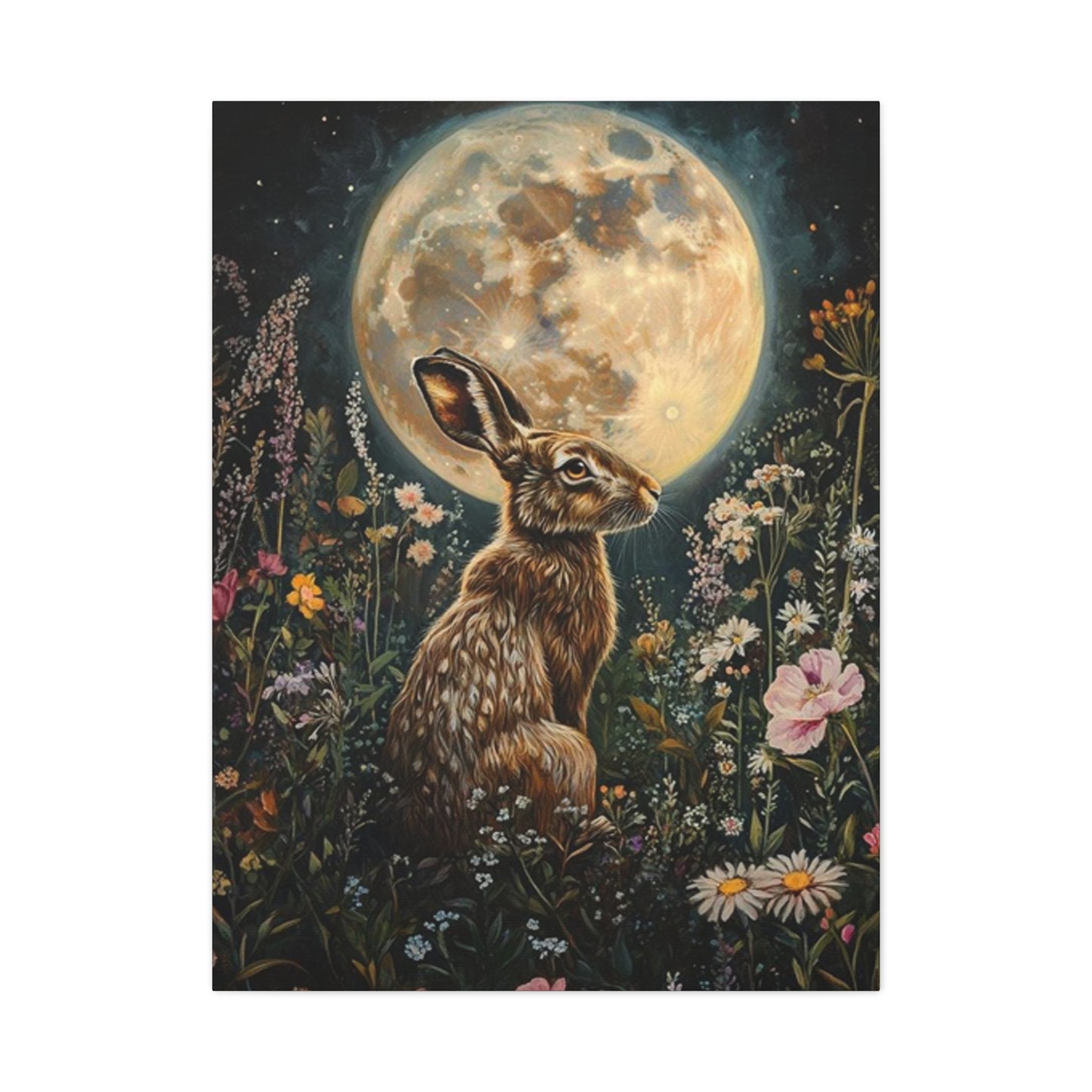 Moon And The Small White Rabbit Wall Art & Canvas Prints