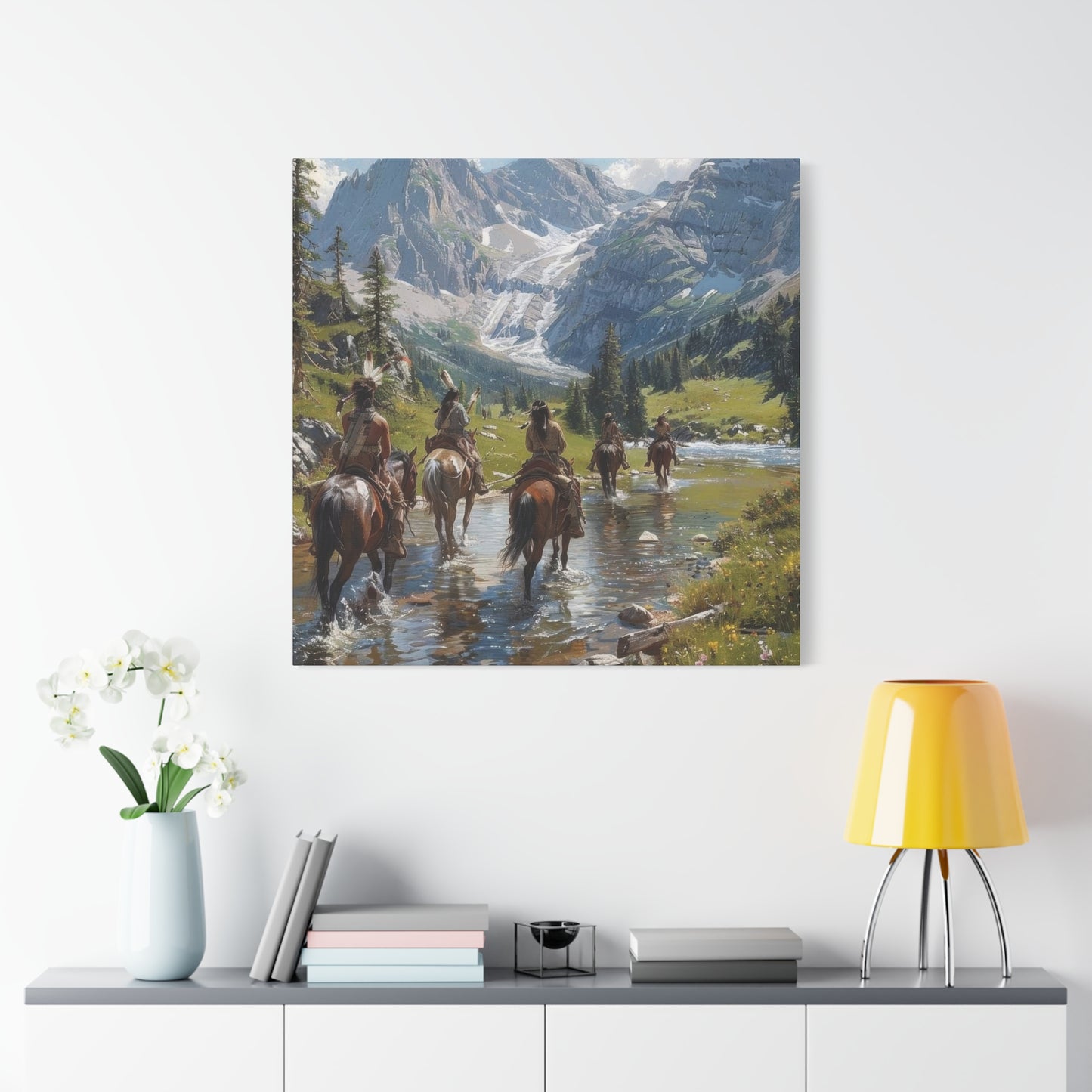 Cowboy Wading Through Water Wall Art & Canvas Prints