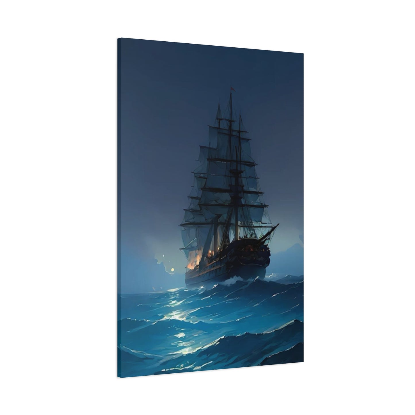 Black Sailing Ship At Night Wall Art & Canvas Prints