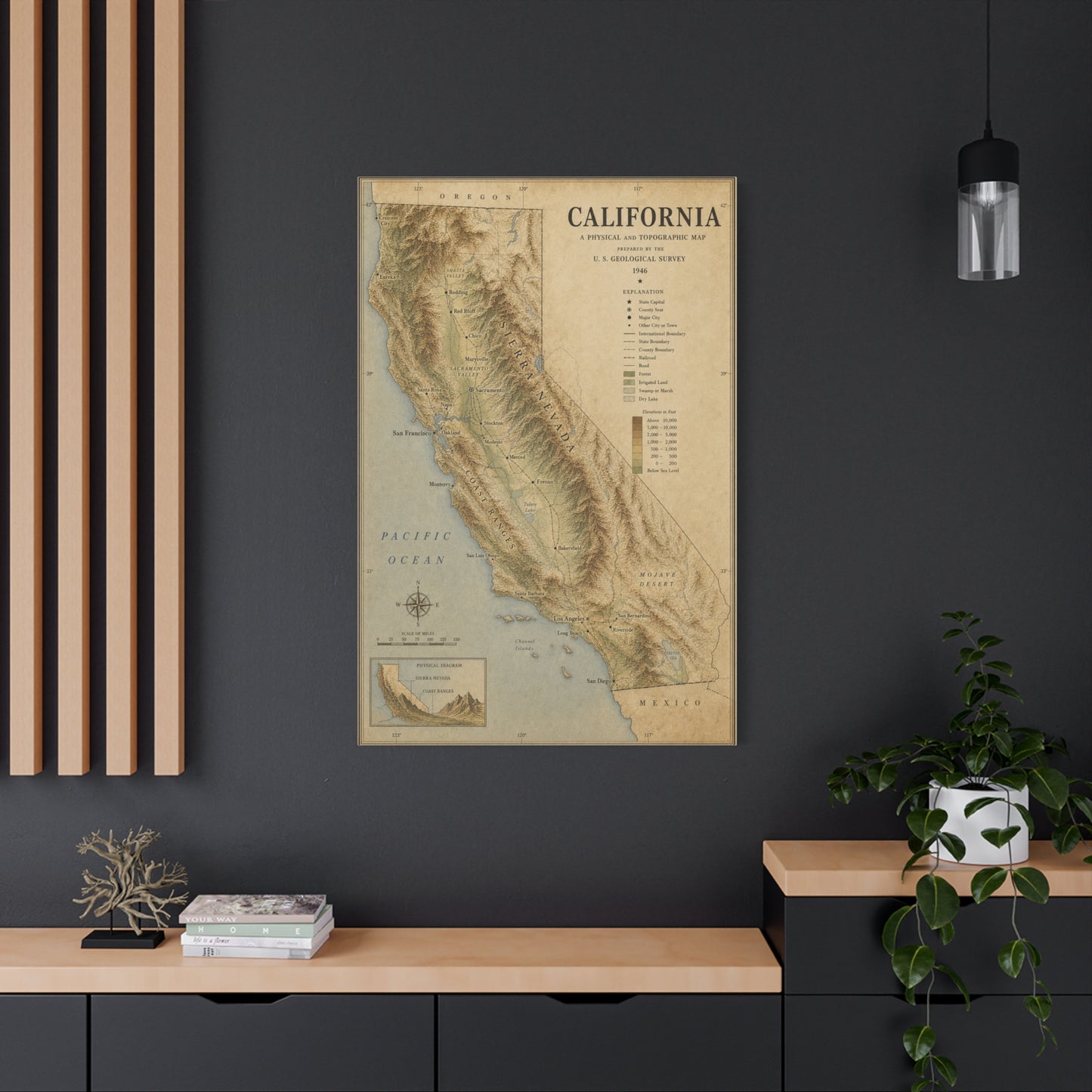 Vintage California Topographic Map Wall Art & Canvas Print