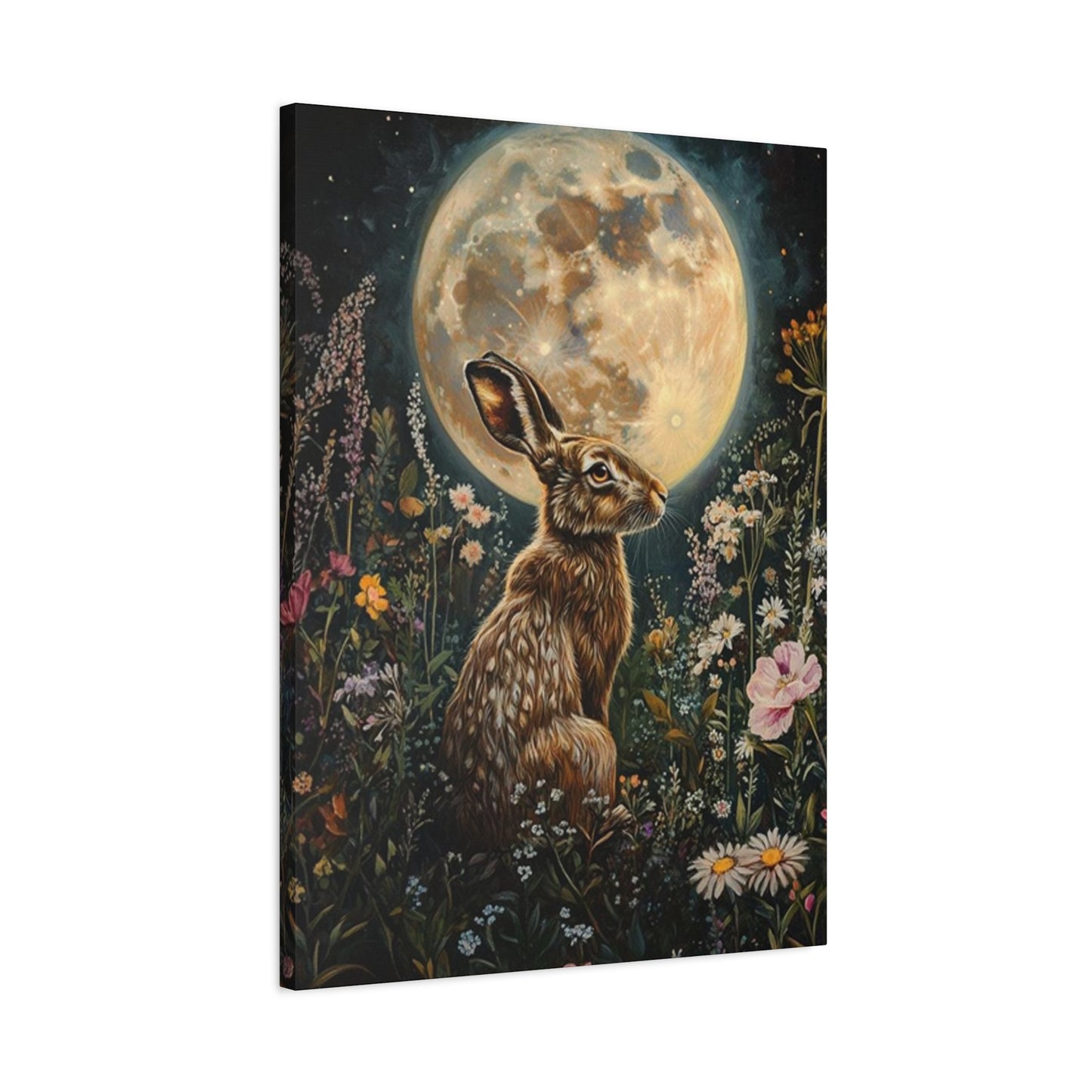 Moon And The Small White Rabbit Wall Art & Canvas Prints