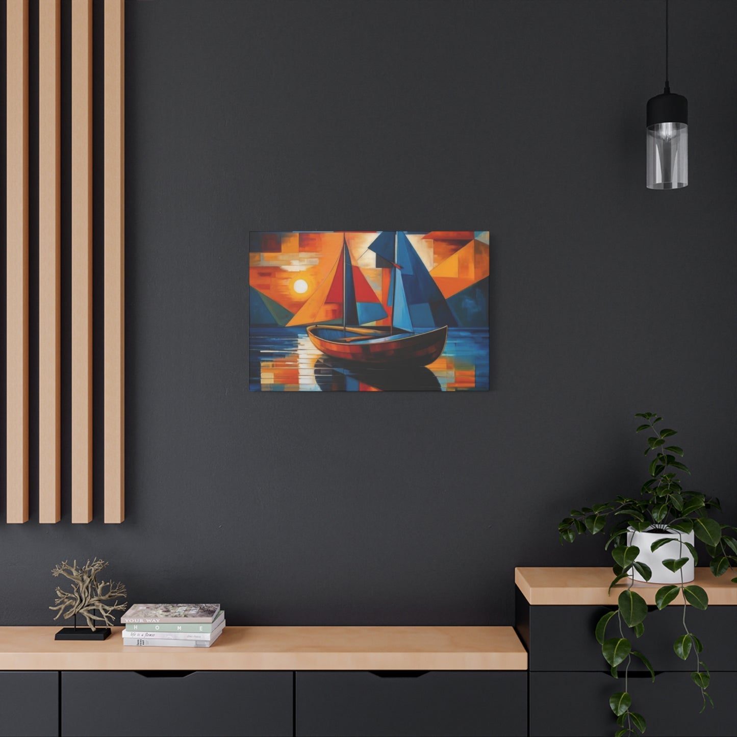 Boat In Water Sunset Cubism Wall Art & Canvas Prints
