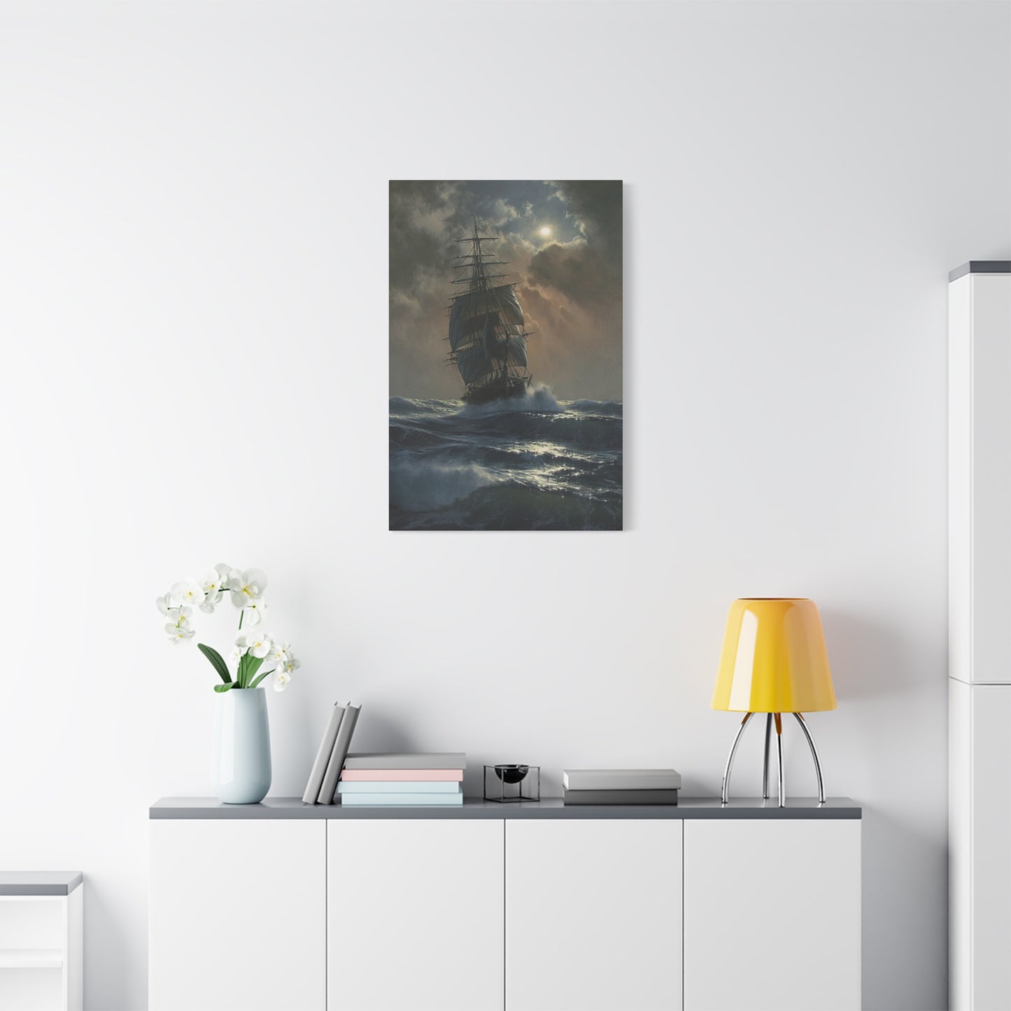 Ship Sailing In Sea At Night Wall Art & Canvas Prints