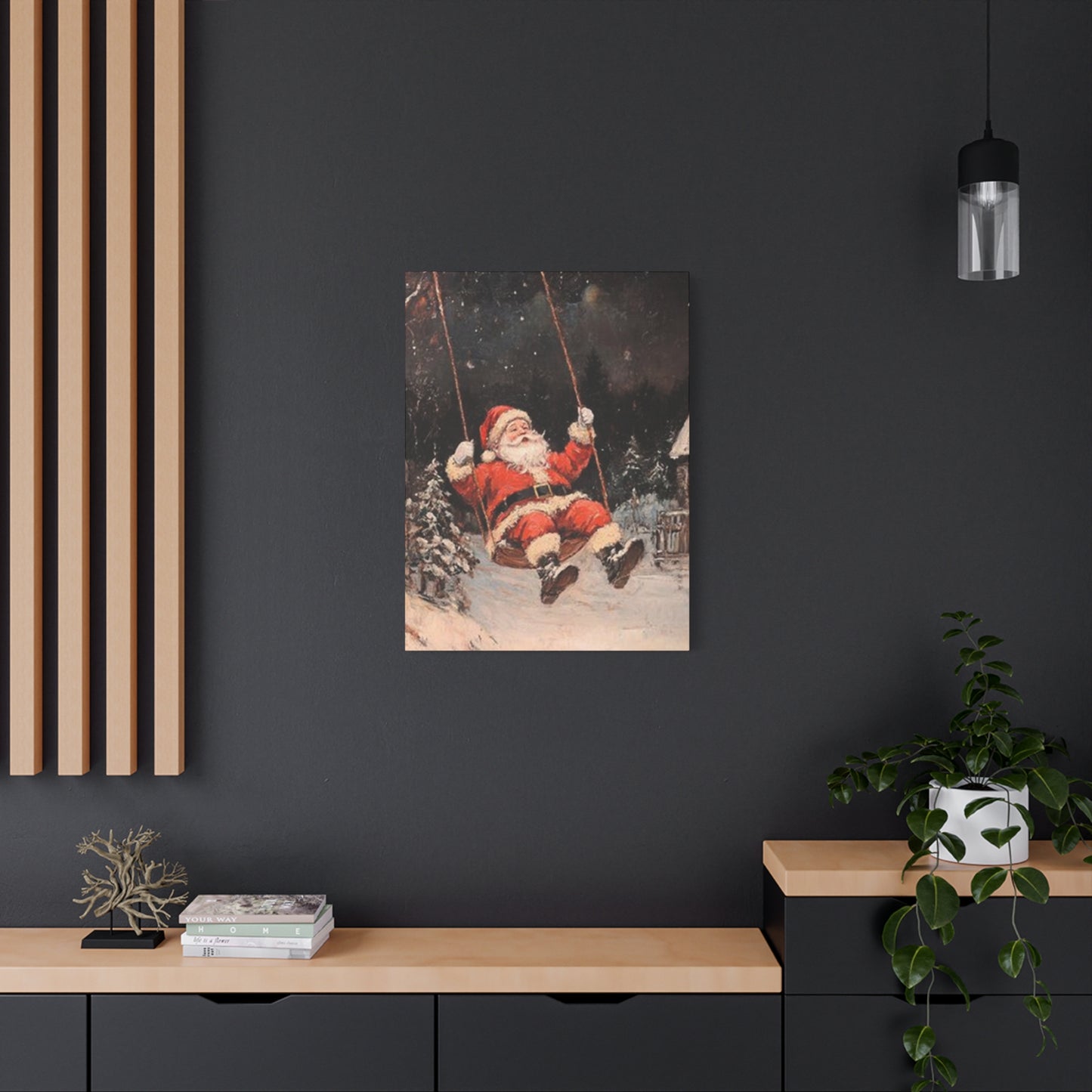 Santa Claus Swinging Painting Wall Art & Canvas Prints