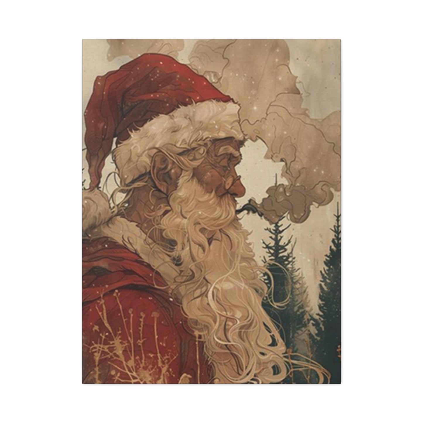 Santa Claus Smoking Painting Wall Art & Canvas Prints