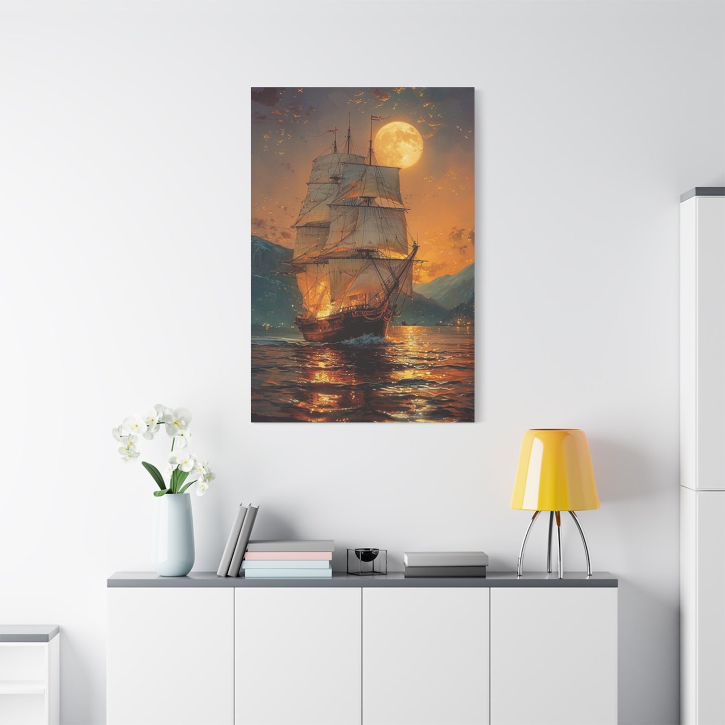 Ship Sailing In Evening Wall Art & Canvas Prints
