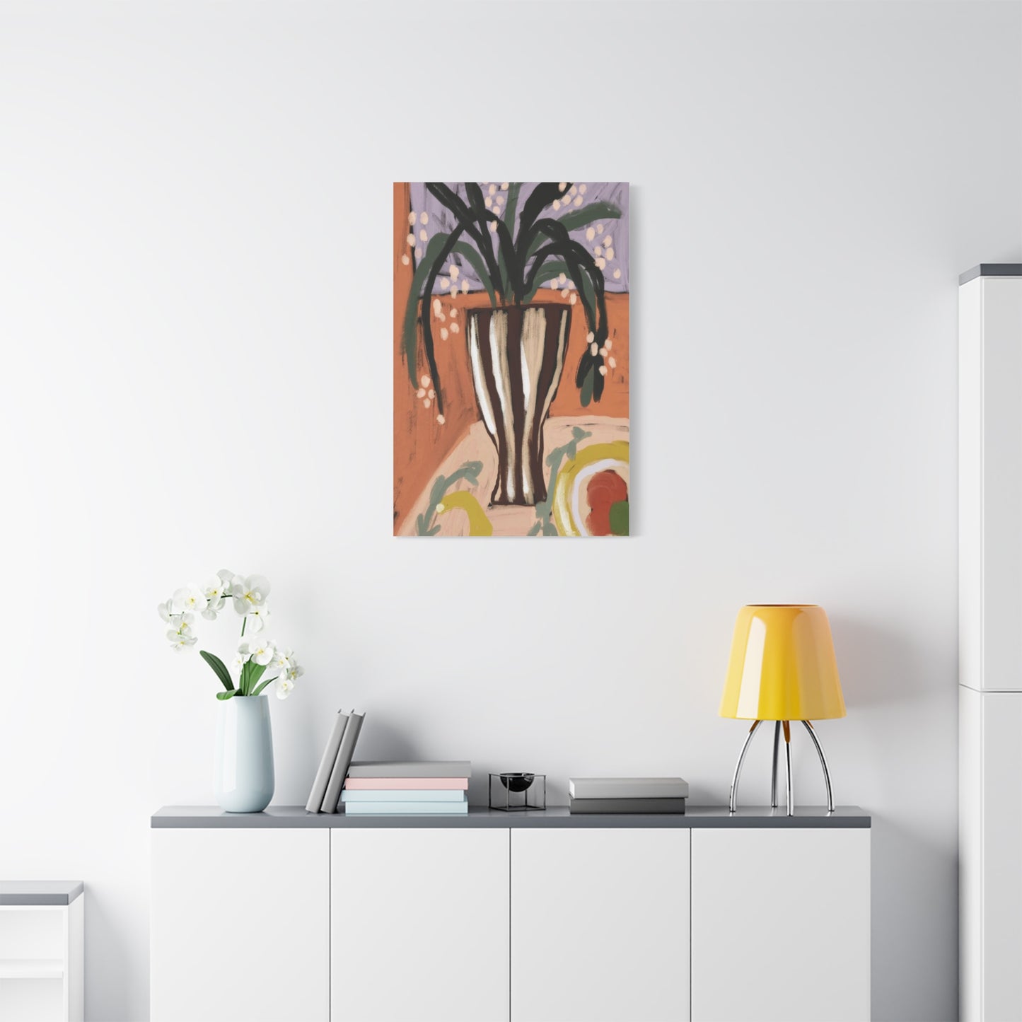 Striped Vase with Greenery Wall Art & Canvas Prints