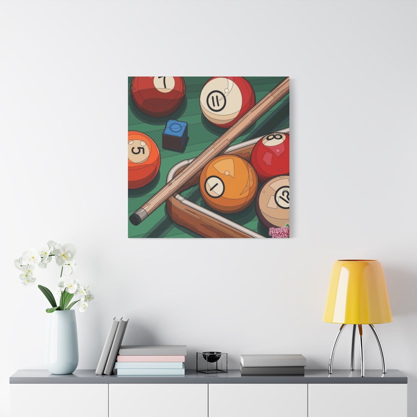 Billiard table, Balls and Cue Wall Art & Canvas Prints