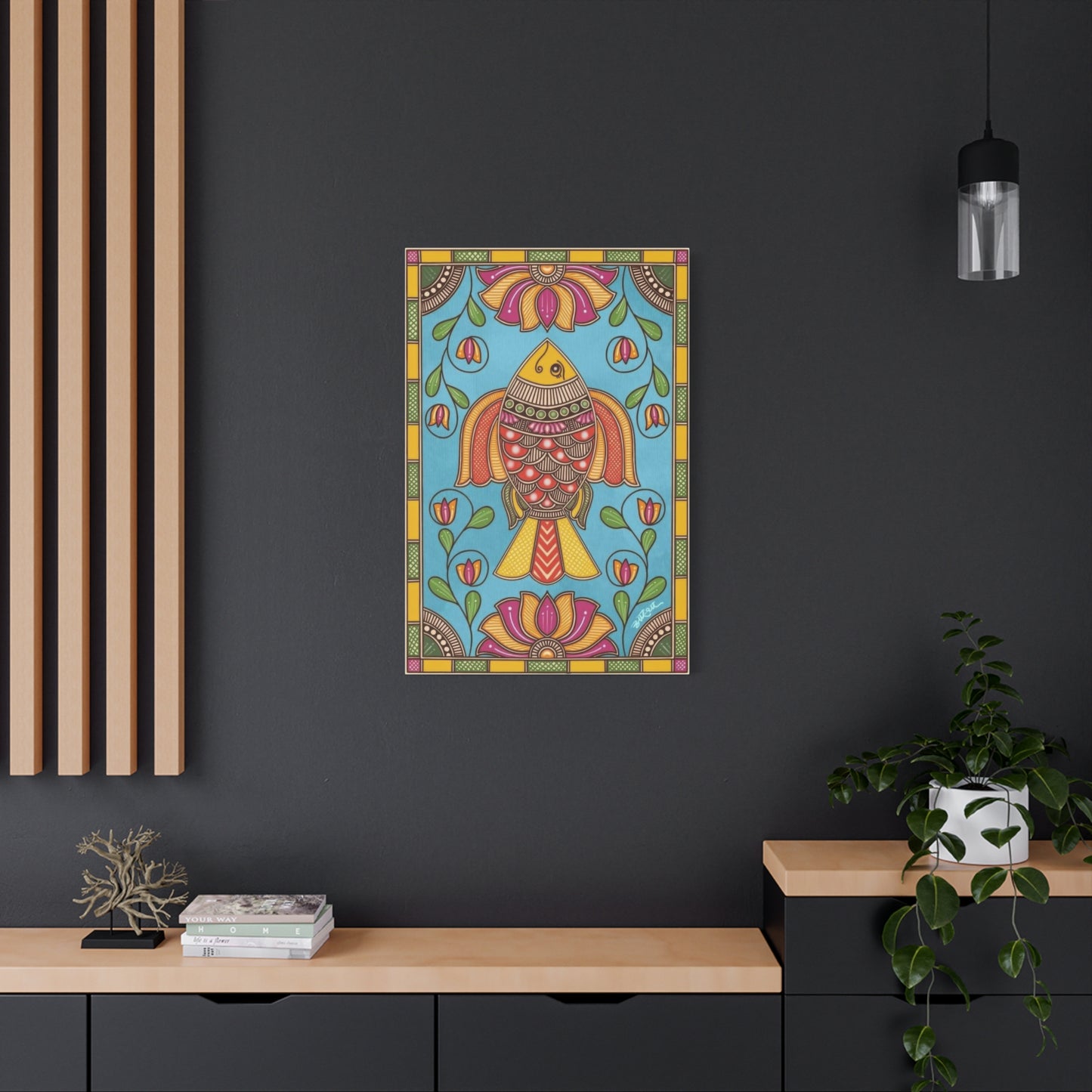 Vibrant Madhubani Fish Wall Art & Canvas Prints