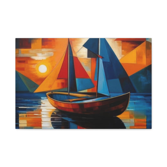 Boat In Water Sunset Cubism Wall Art & Canvas Prints