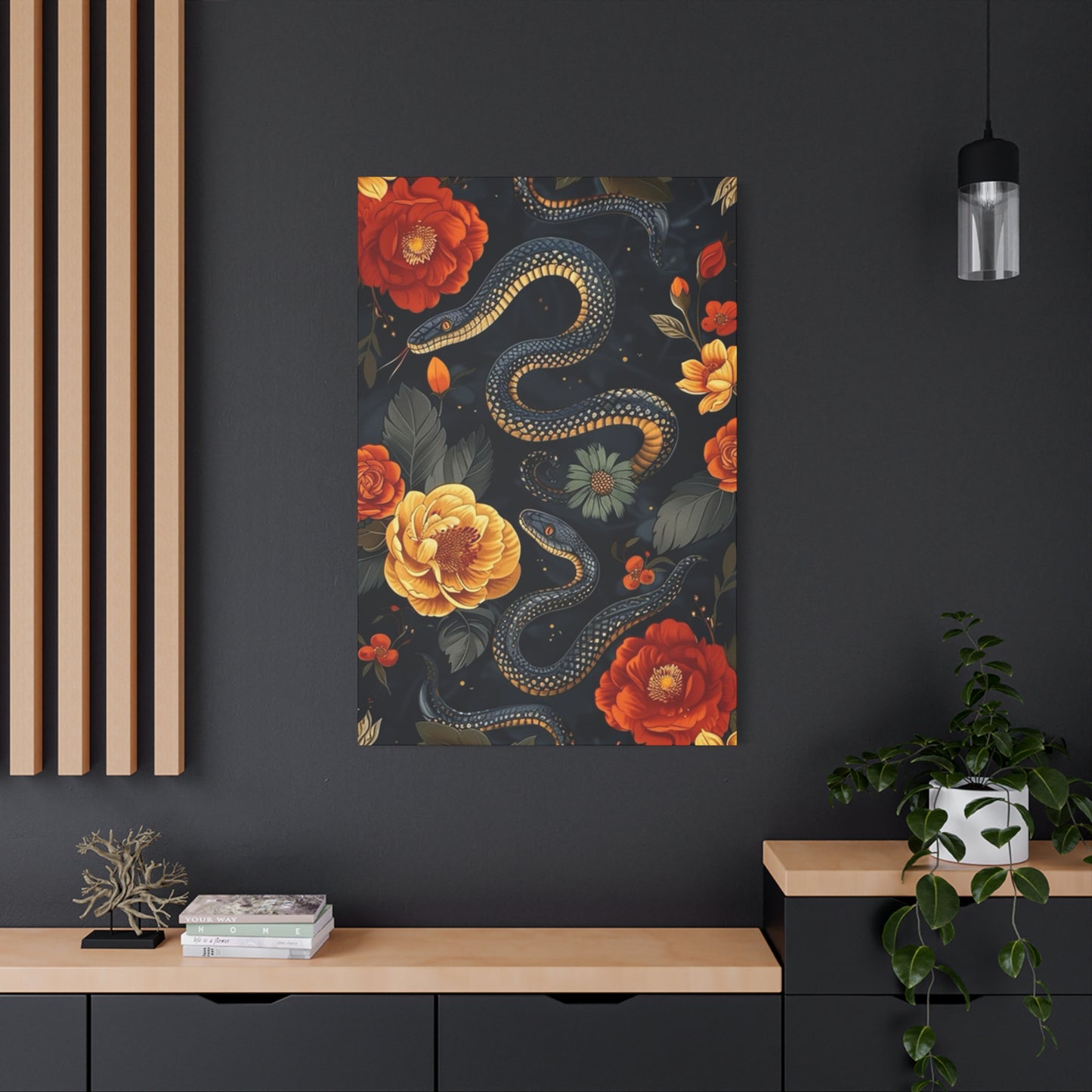 Black Cobra And Flower Heads Wall Art & Canvas Prints