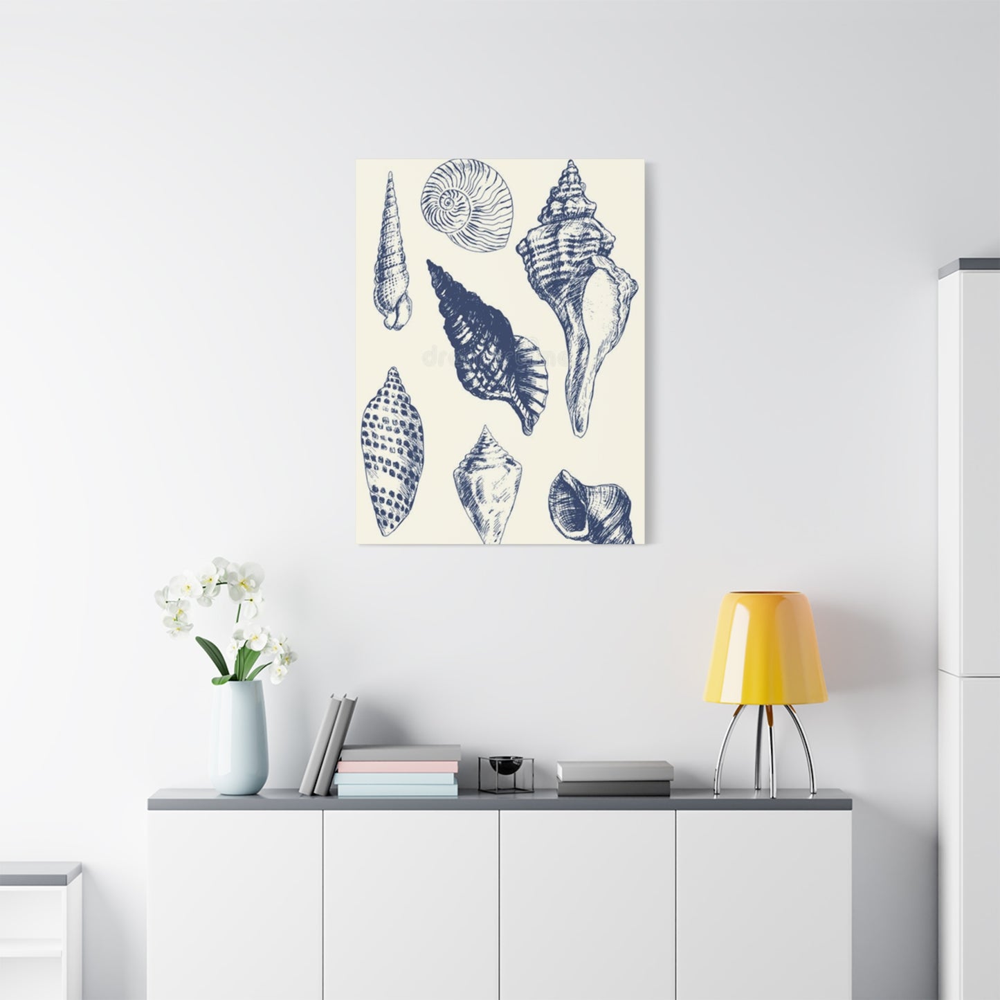 Blue Different Shell Shapes Drawing Wall Art & Canvas Prints