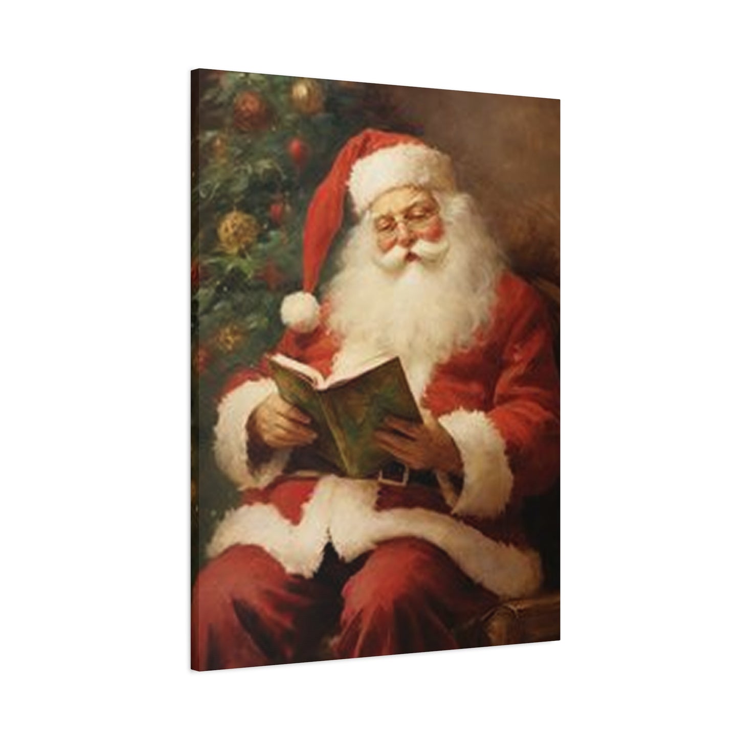 Santa Claus Reading Book Painting Wall Art & Canvas Prints