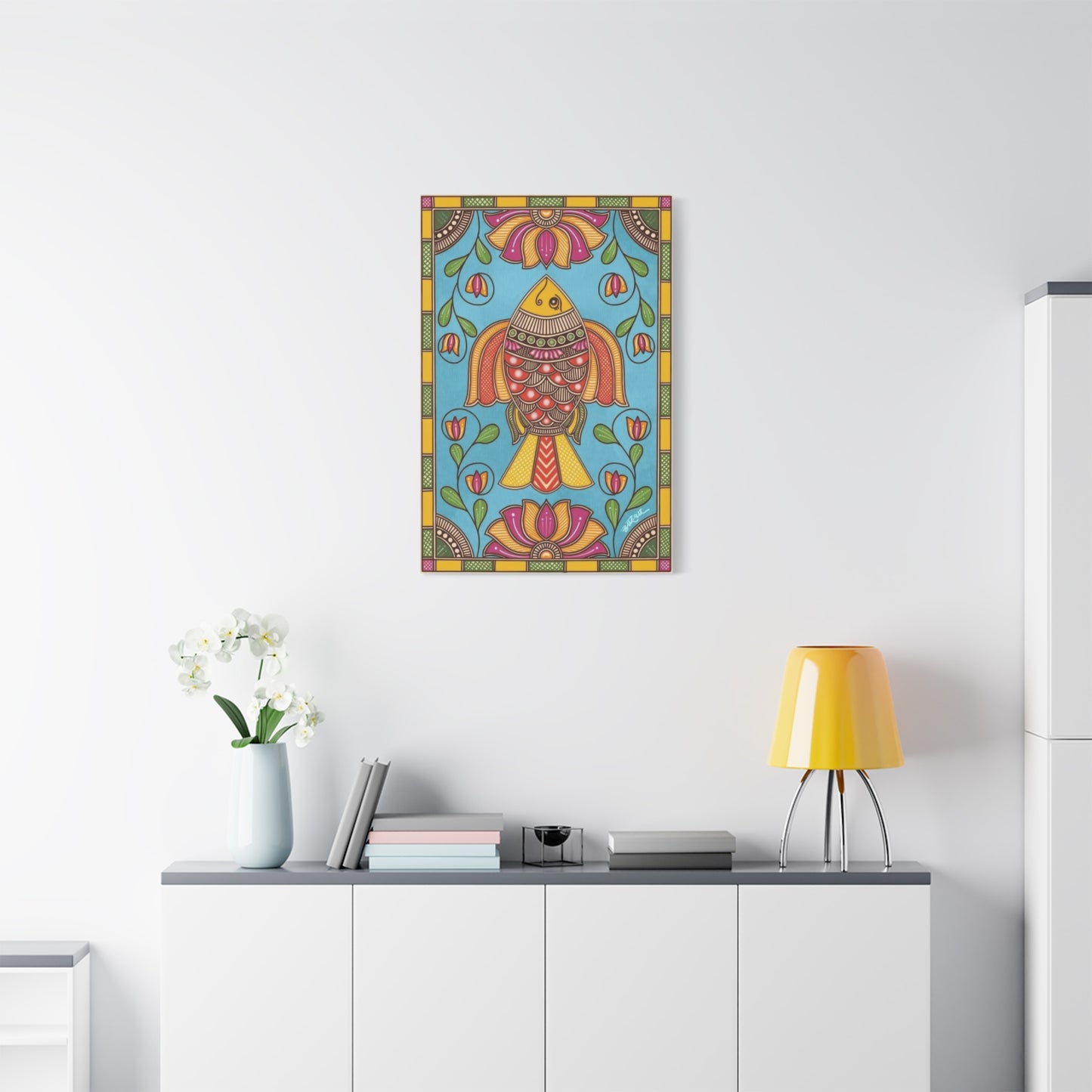 Vibrant Madhubani Fish Wall Art & Canvas Prints