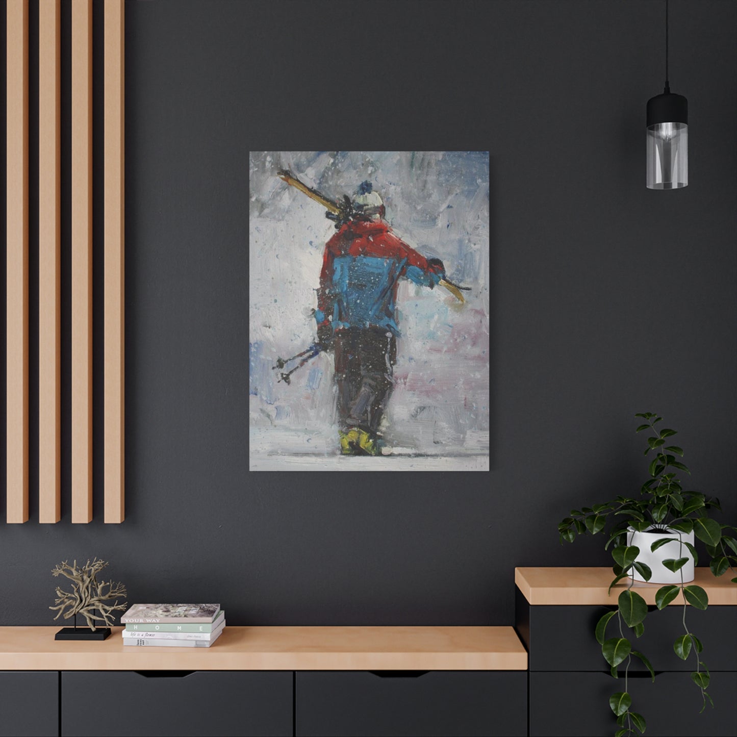 Skier With Ski Board Wall Art & Canvas Prints