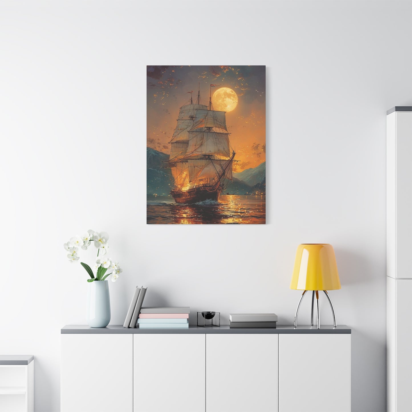 Ship Sailing In Evening Wall Art & Canvas Prints
