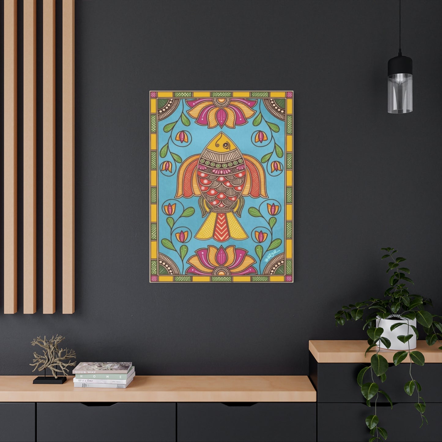 Vibrant Madhubani Fish Wall Art & Canvas Prints