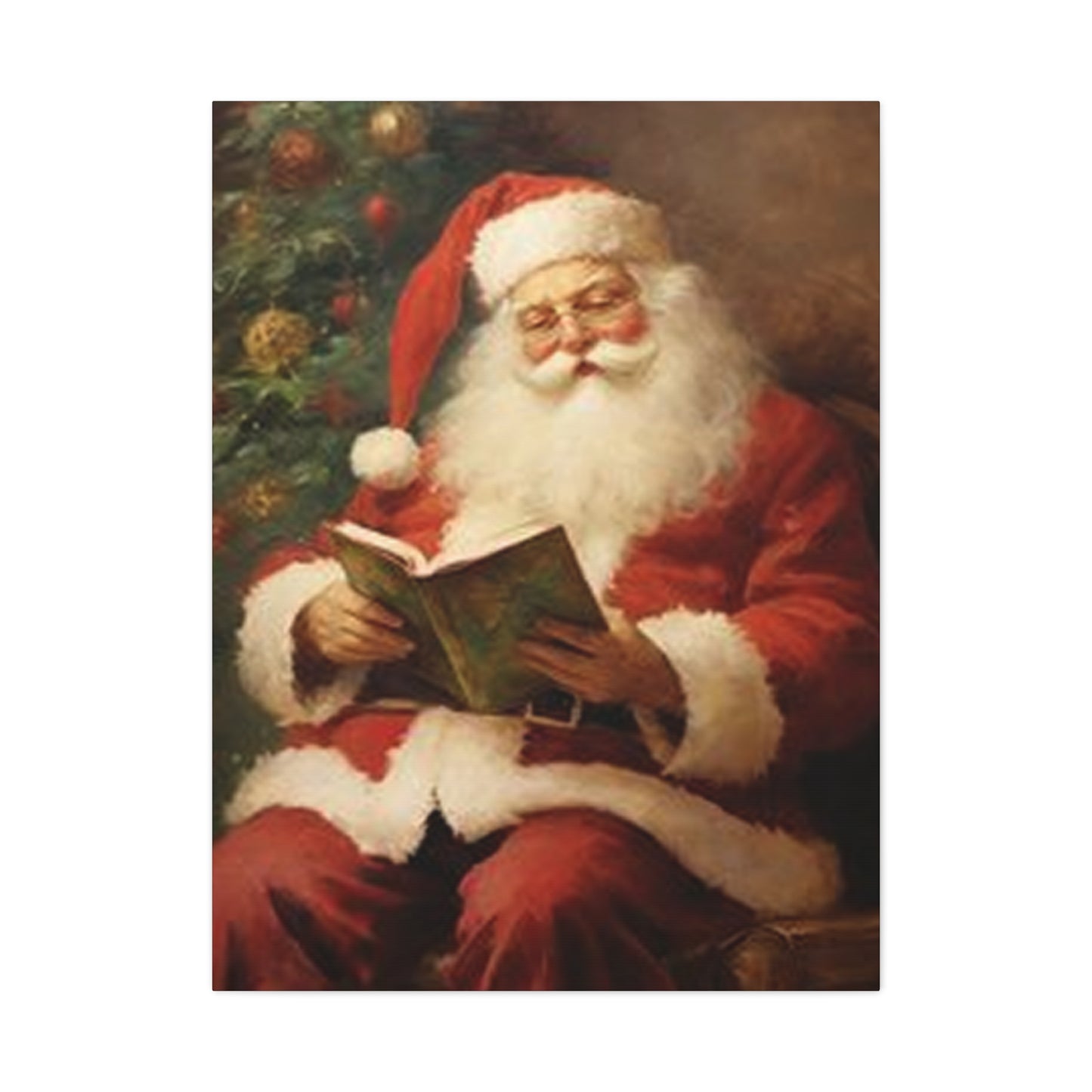 Santa Claus Reading Book Painting Wall Art & Canvas Prints