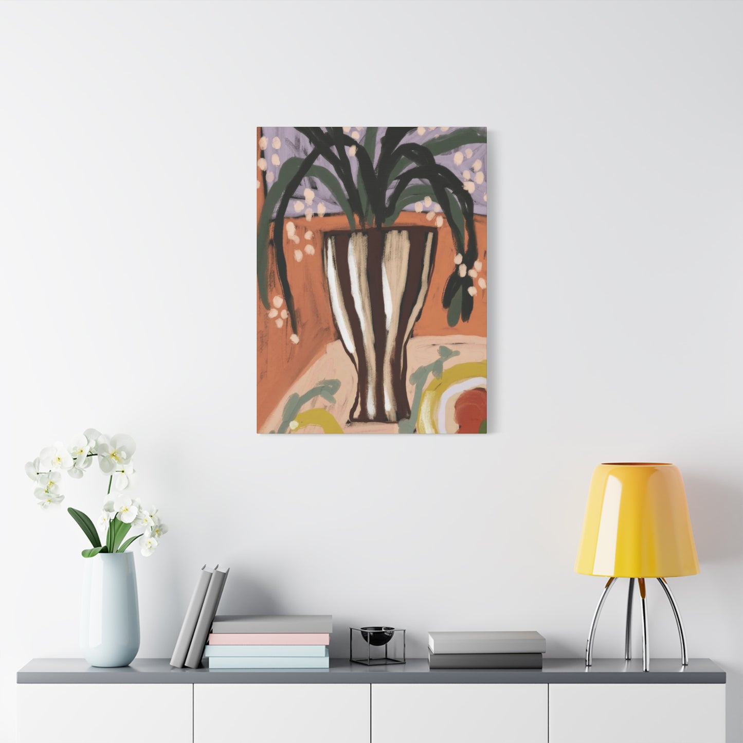 Striped Vase with Greenery Wall Art & Canvas Prints