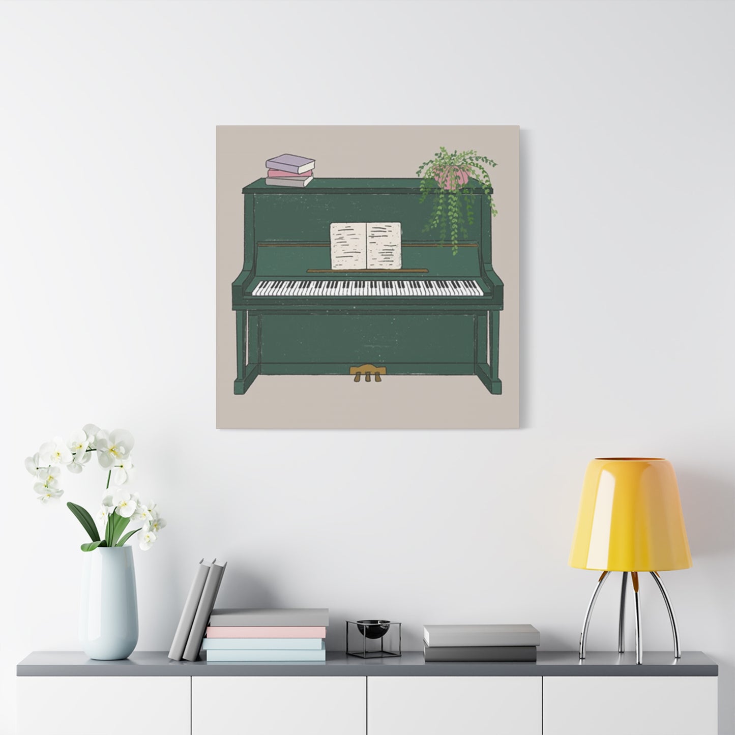 Green Piano Drawing Wall Art & Canvas Prints