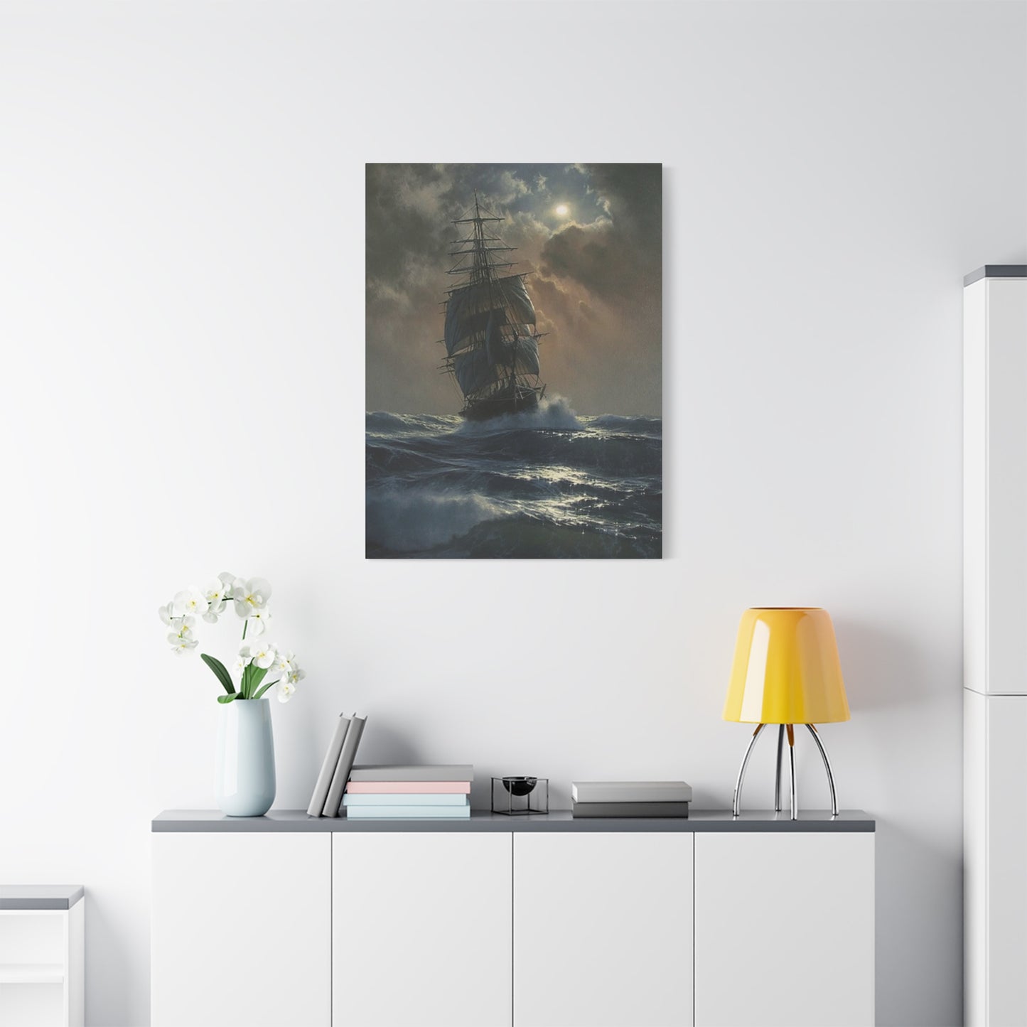 Ship Sailing In Sea At Night Wall Art & Canvas Prints