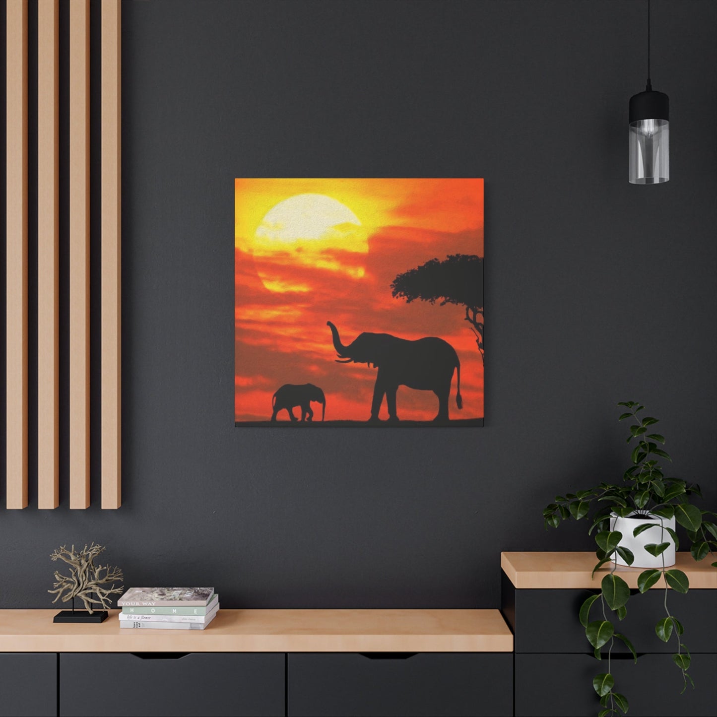 Elephant in Sunset Wall Art & Canvas Prints