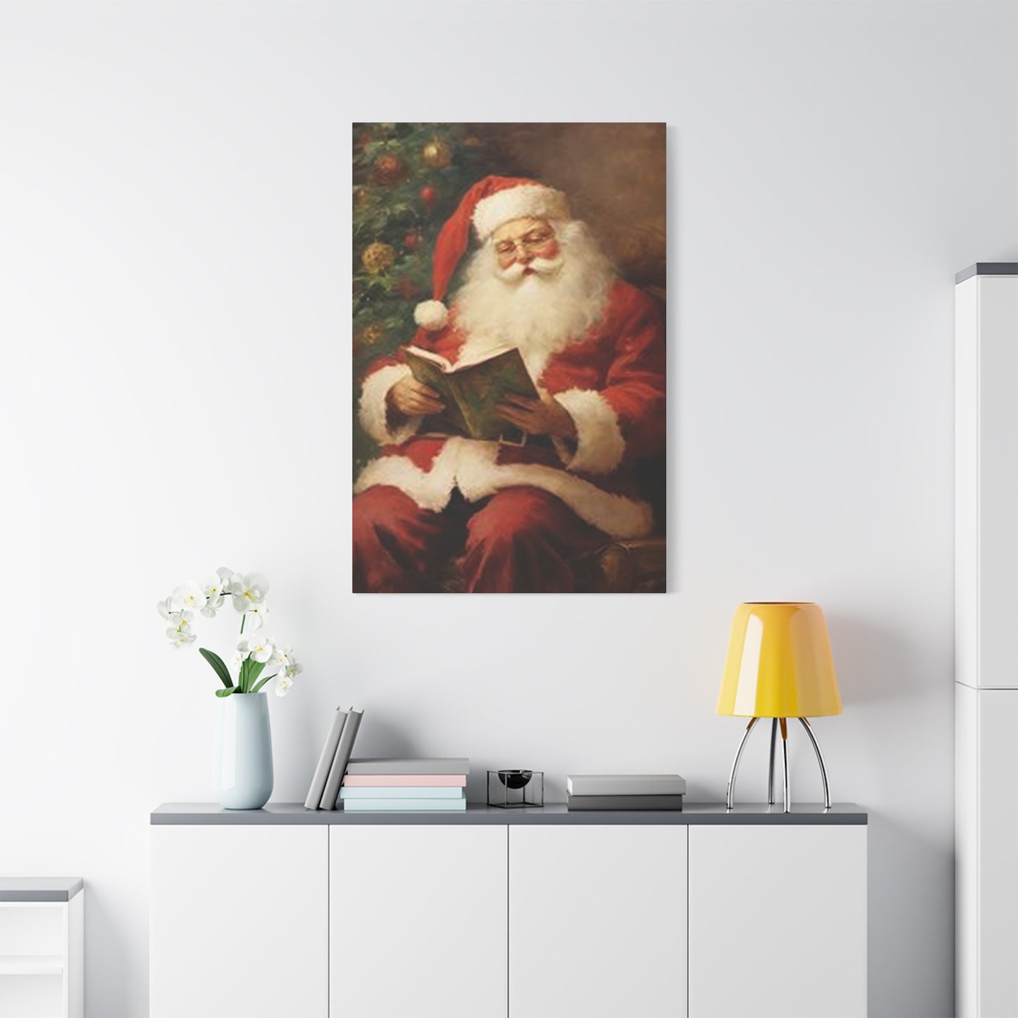 Santa Claus Reading Book Painting Wall Art & Canvas Prints