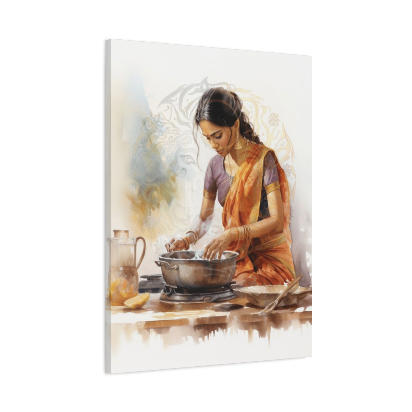 Indian Women In Saree Cooking Wall Art & Canvas Prints
