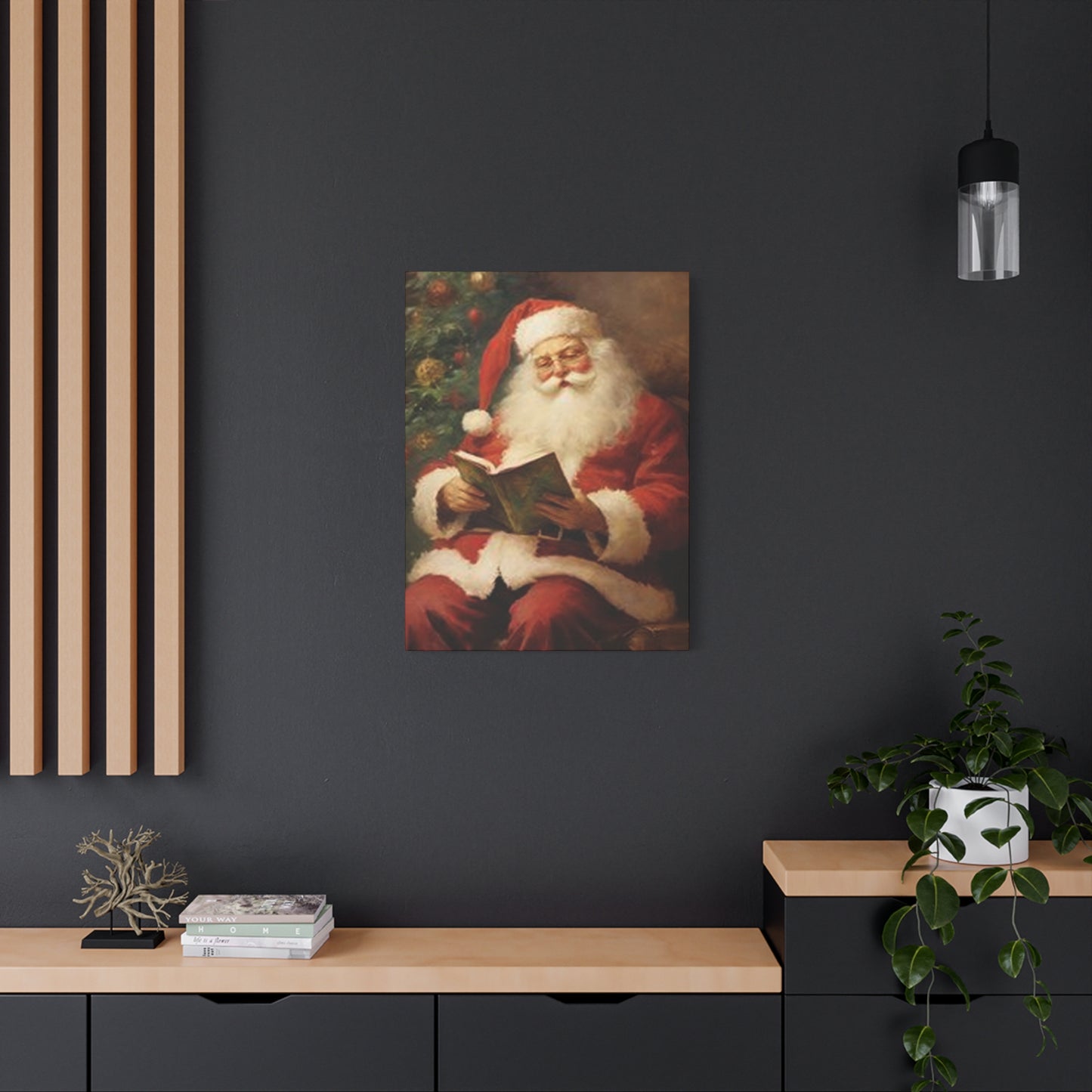 Santa Claus Reading Book Painting Wall Art & Canvas Prints