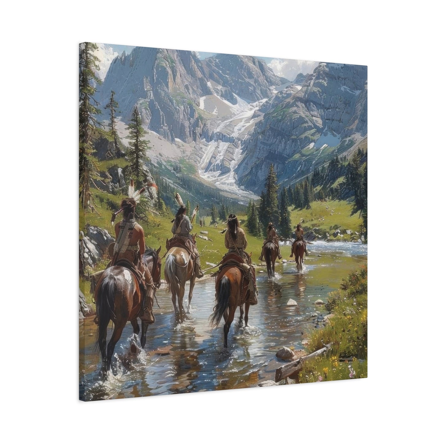 Cowboy Wading Through Water Wall Art & Canvas Prints