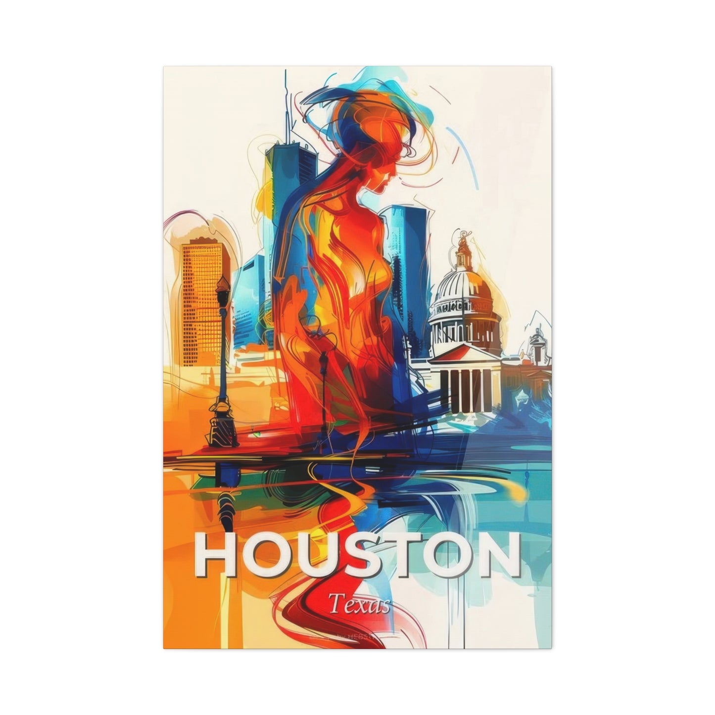 Houston Skyline Us Line Art Blue Orange Wall Art & Canvas Prints