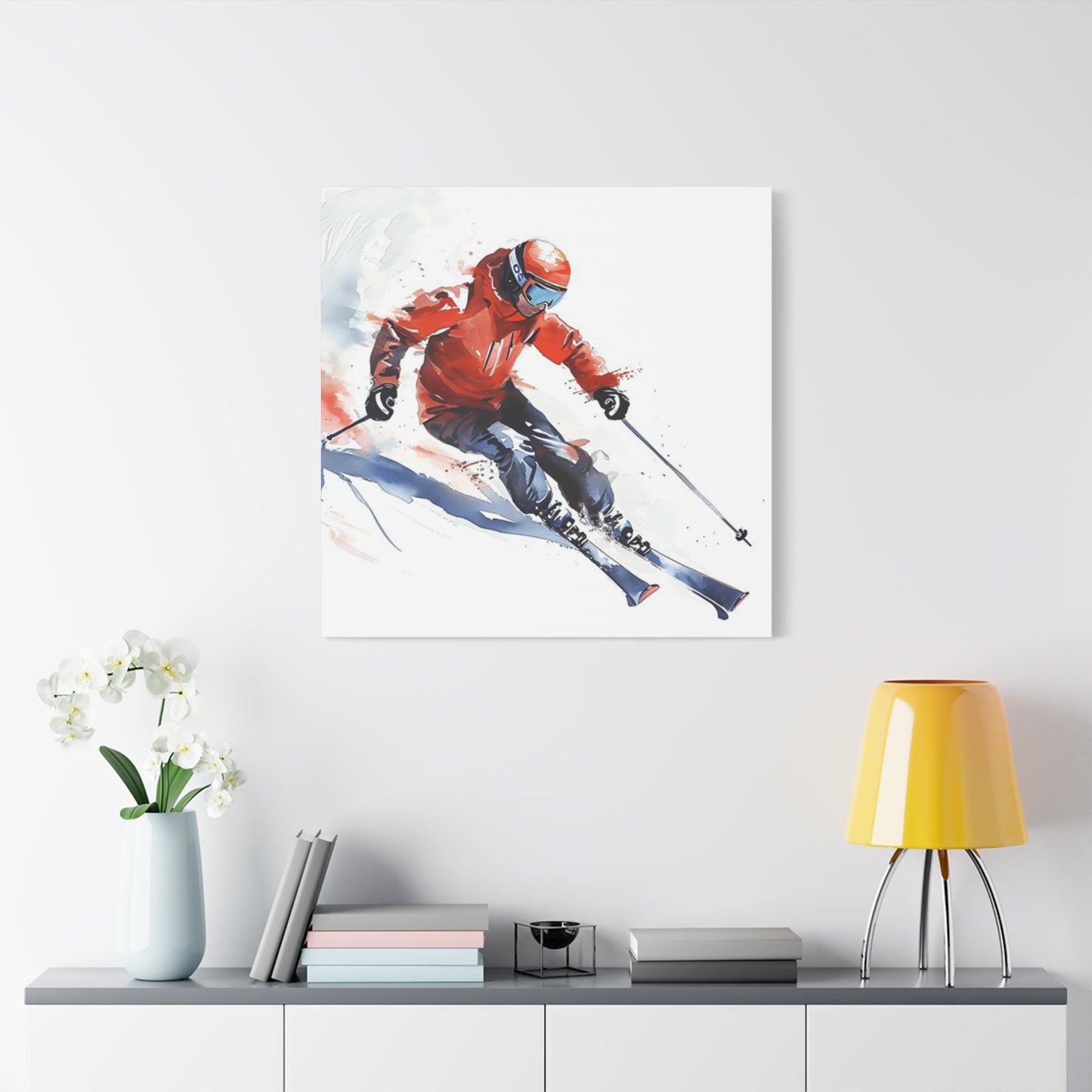 Skiing In Snow Painting Wall Art & Canvas Prints