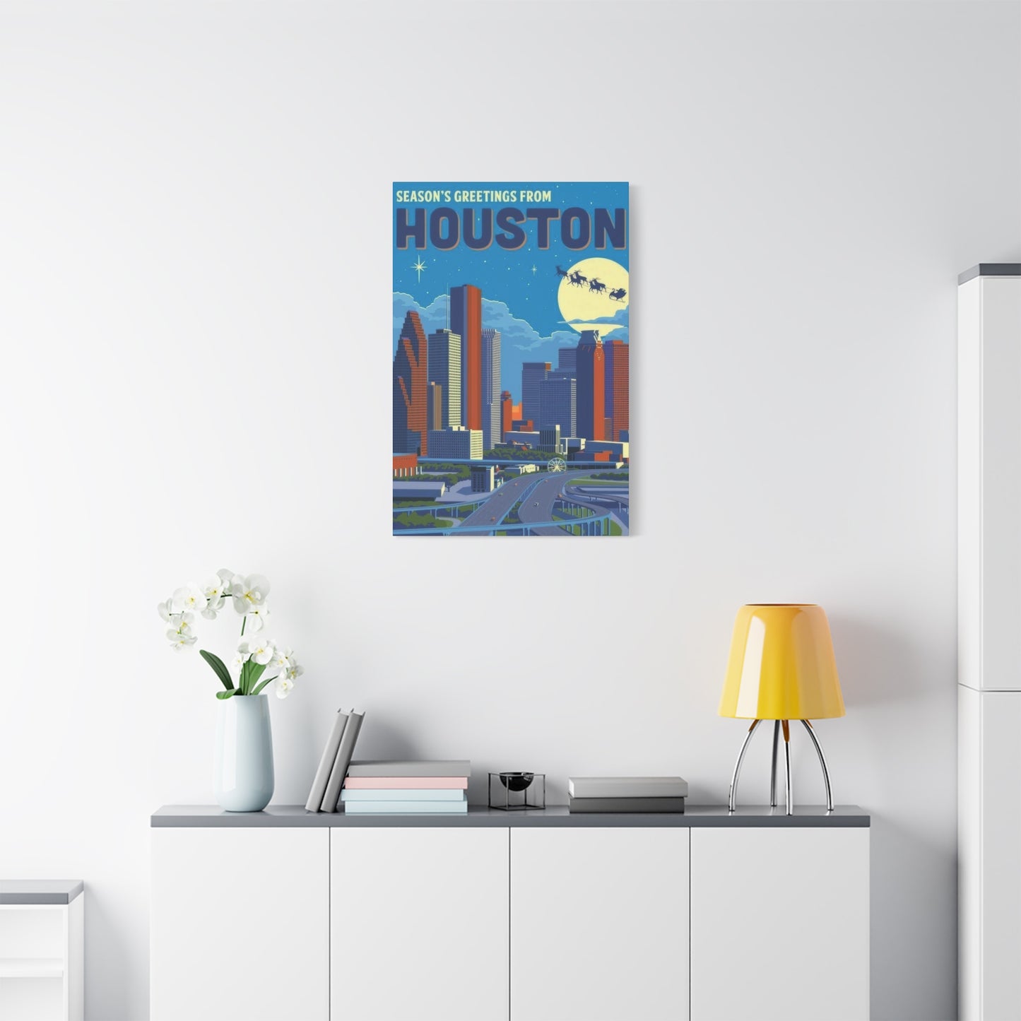 Houston Skyline Seasons Greetings Wall Art & Canvas Prints