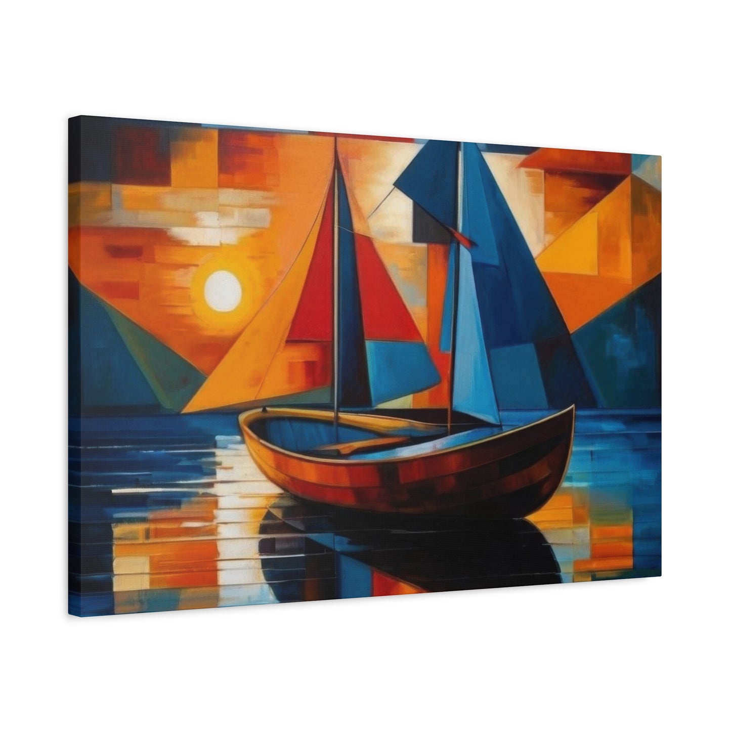 Boat In Water Sunset Cubism Wall Art & Canvas Prints
