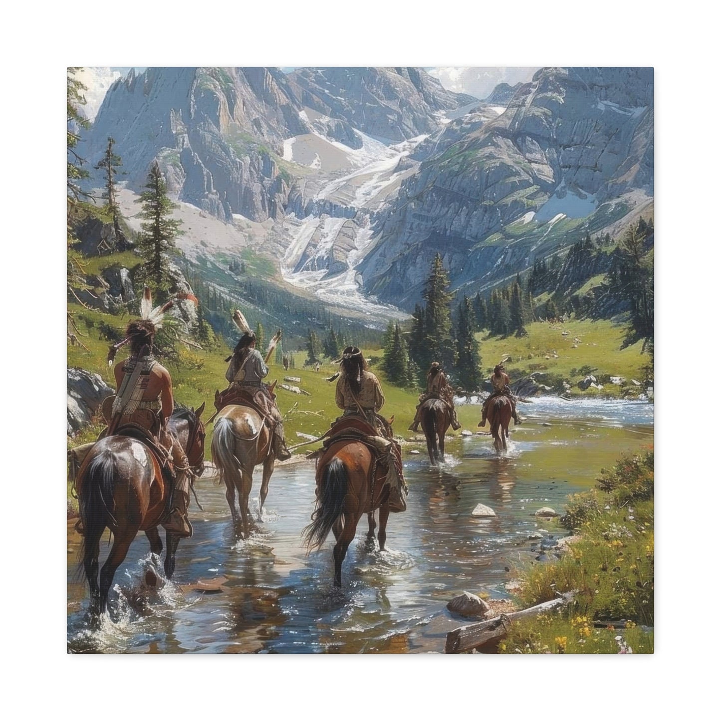 Cowboy Wading Through Water Wall Art & Canvas Prints