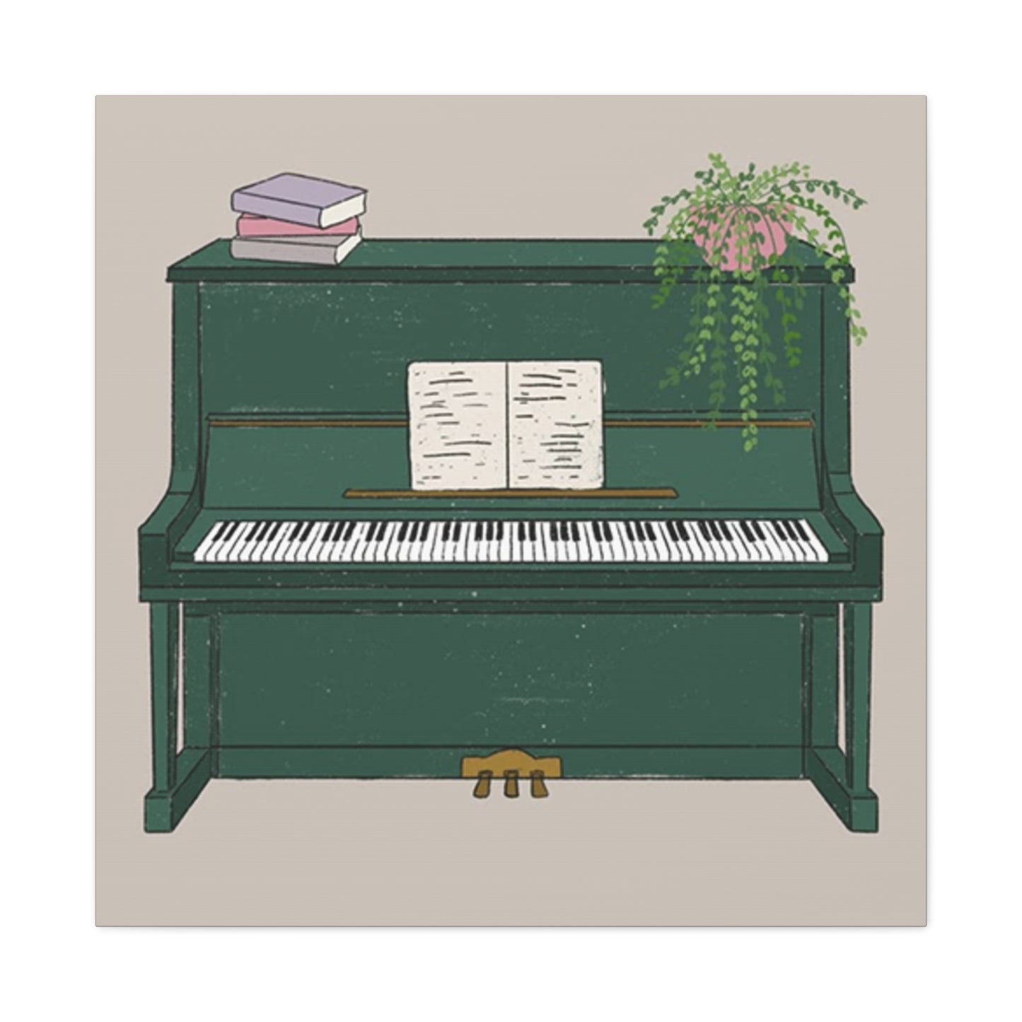 Green Piano Drawing Wall Art & Canvas Prints