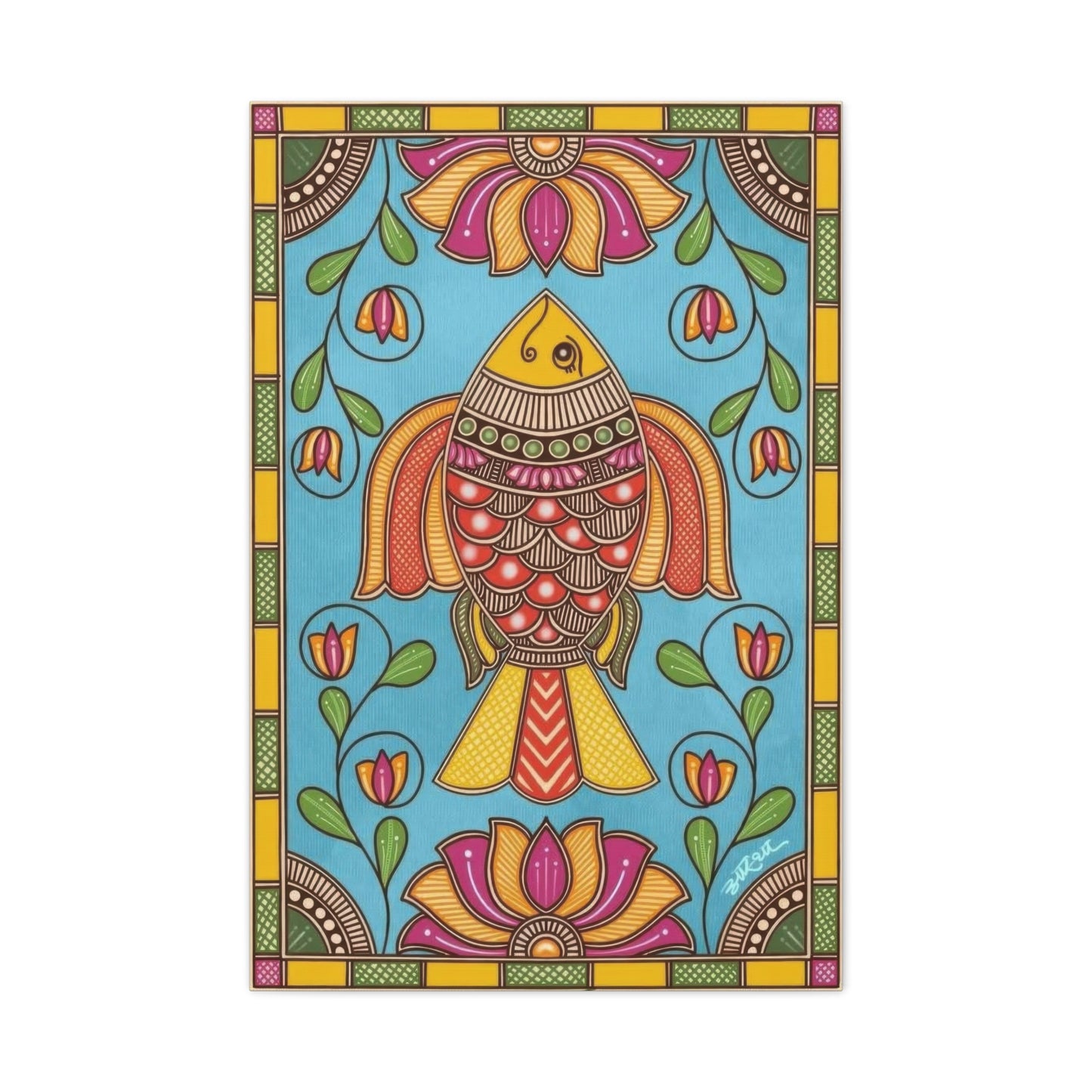 Vibrant Madhubani Fish Wall Art & Canvas Prints