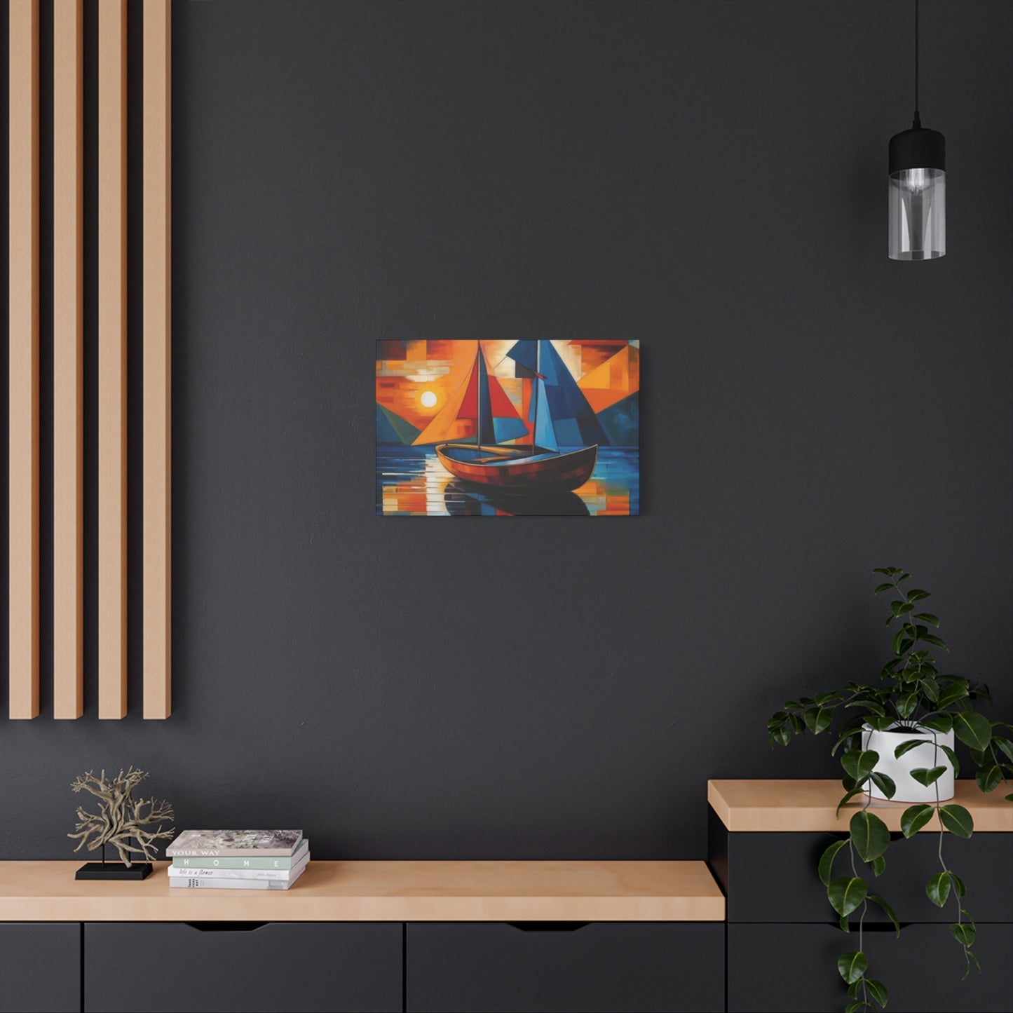 Boat In Water Sunset Cubism Wall Art & Canvas Prints